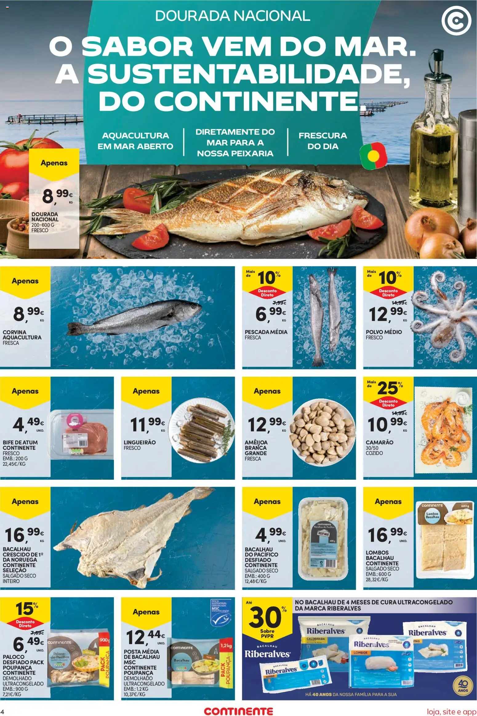 Continente Semanal Continente Bom Dia │ válido de 17.02.2026 | Página: 4 | Produtos: Dourada, Bacalhau, Polvo, Camarão