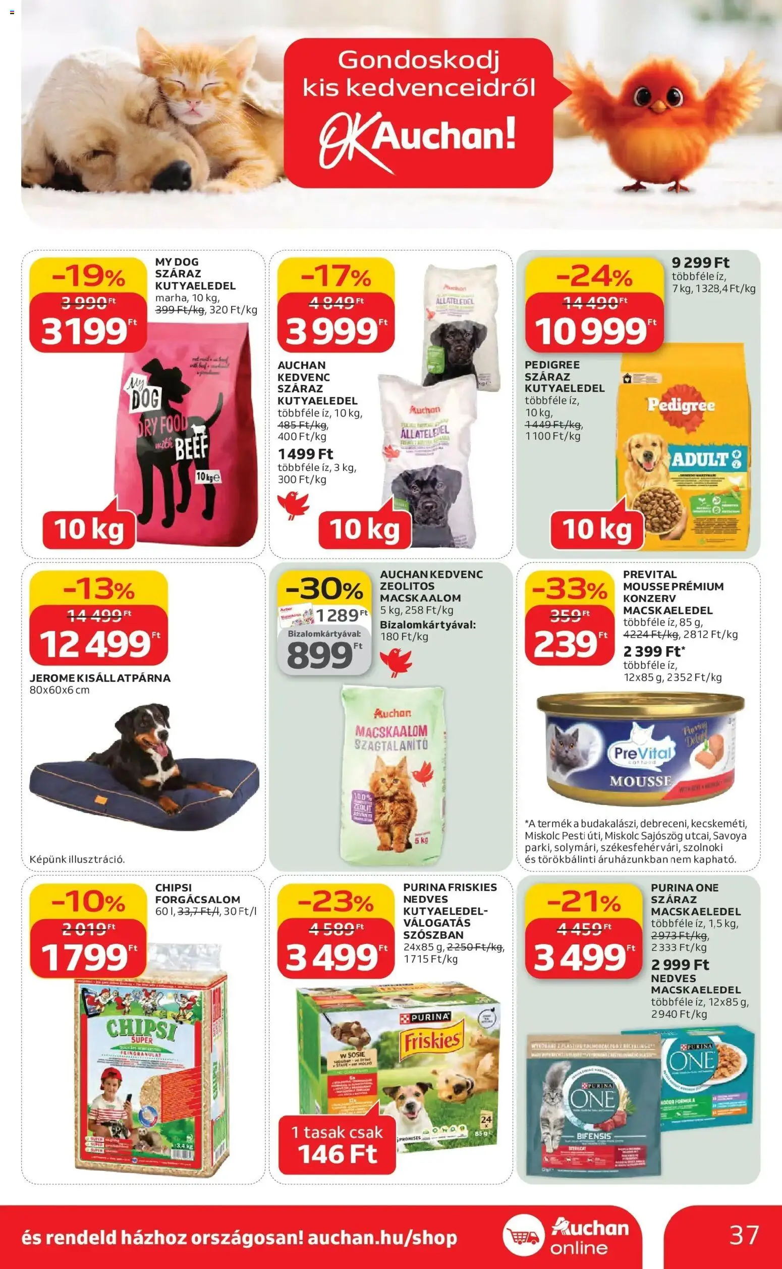 Auchan akciós ujság - amely érvényes a következő dátumtól: 26.02.2026 | Oldal: 37 | Termékek: Macskaalom, Macskaeledel, Kutyaeledel, Purina one