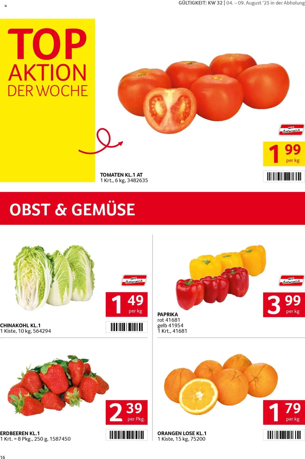 Transgourmet Flugblatt gültig ab 03.08.2025 | Seite: 15 | Produkte: Erdbeeren, Obst, Chinakohl, Orangen