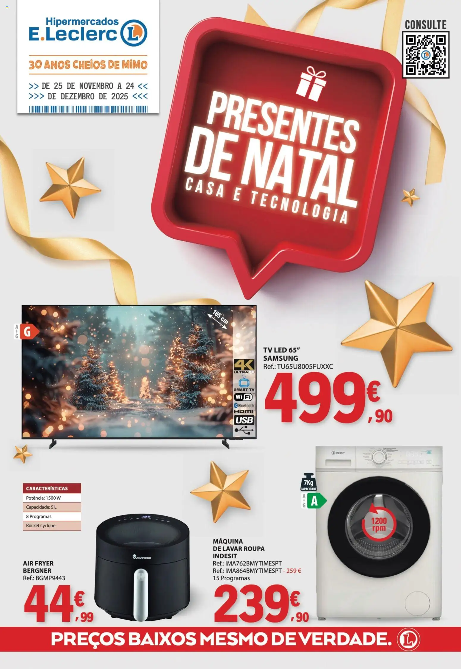 E.Leclerc folheto │ válido de 25.11.2025 | Página: 1 | Produtos: Air fryer, Máquina de lavar, Tv led