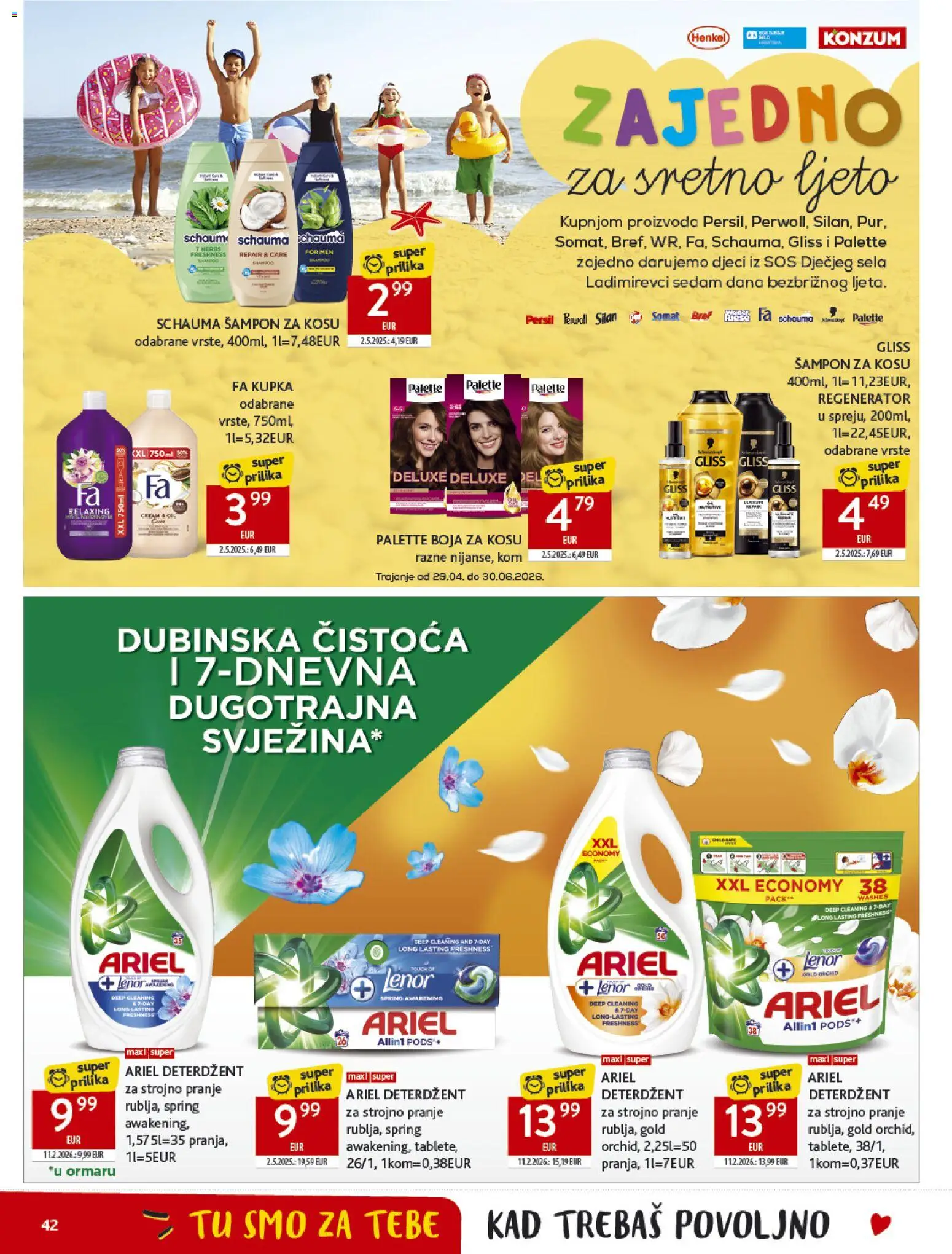 Konzum HR akciós ujság - amely érvényes a következő dátumtól: 29.04.2026 | Oldal: 42 | Termékek: Ariel, Persil, Somat, Sampon
