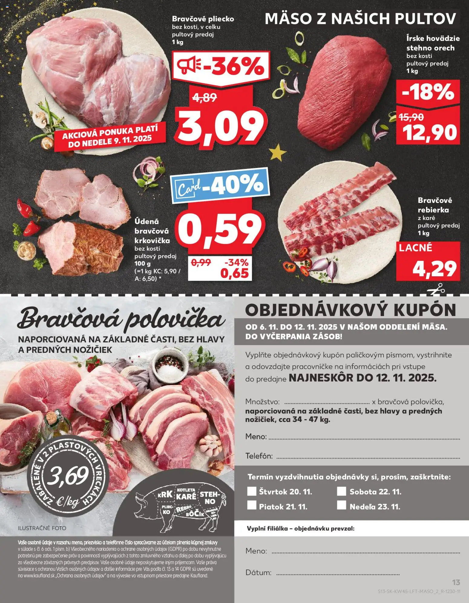 Nové Kaufland akcie – leták je platný od 06.11.2025 | Strana: 13 | Produkty: Telefón, Bravčová krkovička, Krkovička