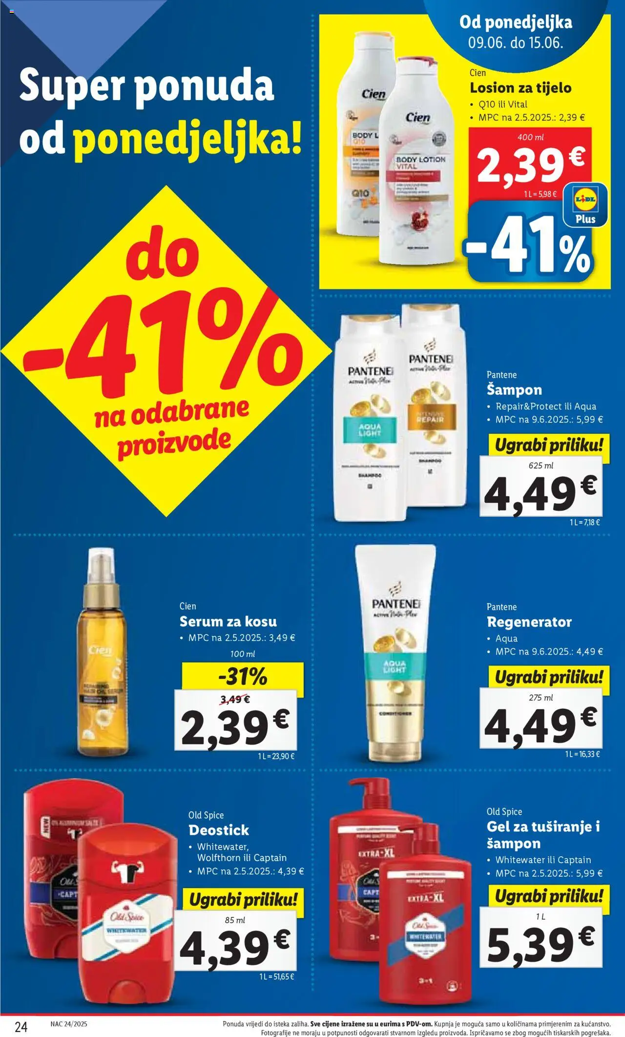 Lidl katalog | vrijedi od 09.06.2025 | Stranica: 24 | Proizvodi: Serum za kosu, Šampon, Regenerator, Old Spice