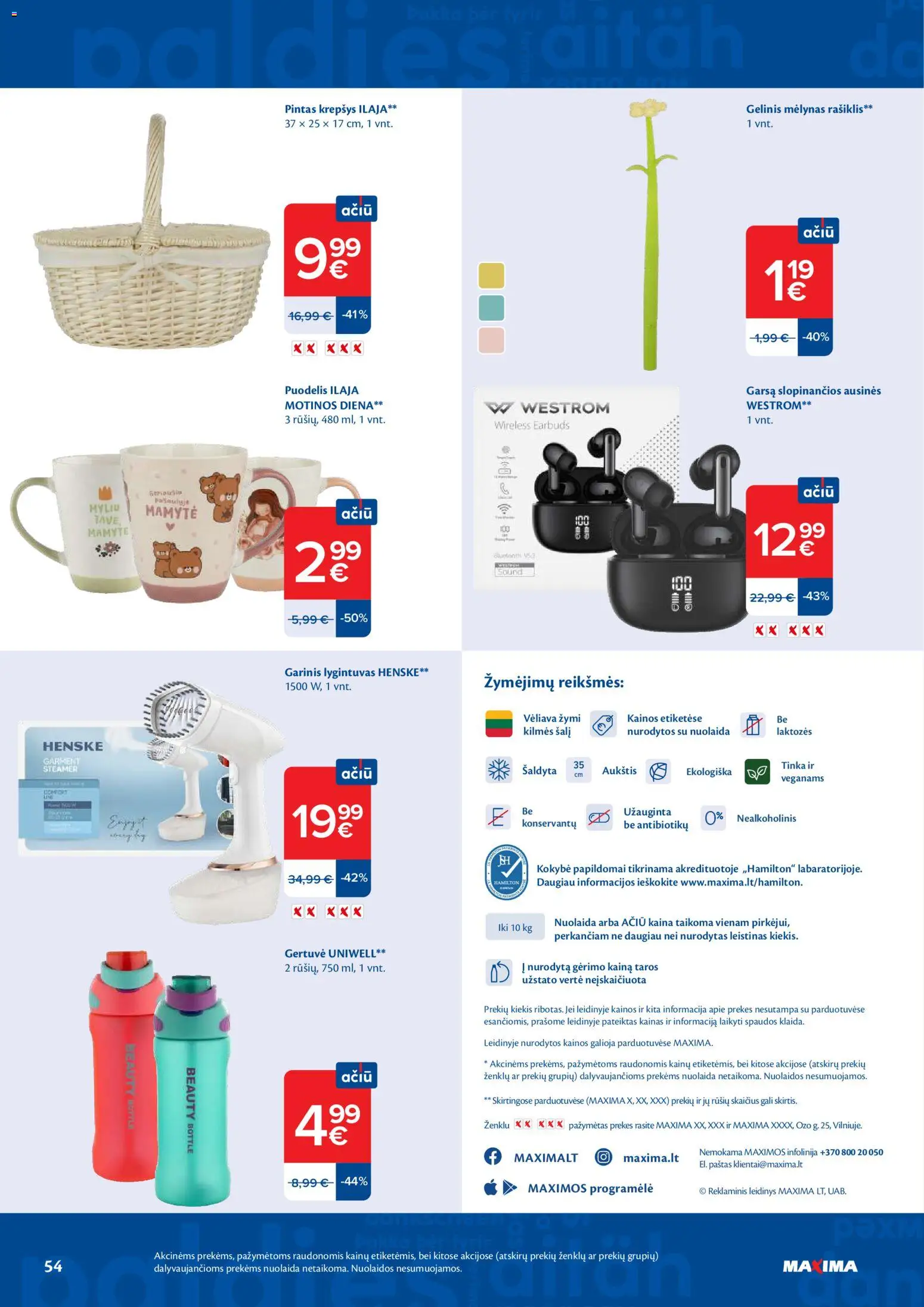 MAXIMA akcijos nuo 28.04.2026 | Puslapis: 54 | Prekių: Puodelis, Ausinės, Krepšys, Lygintuvas