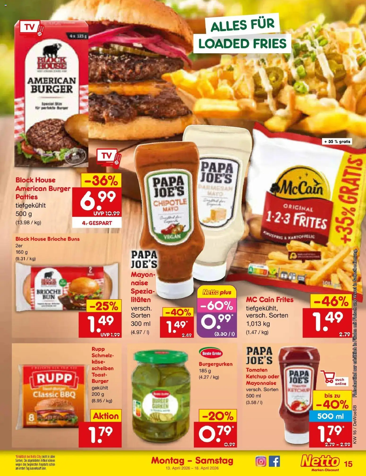 Netto Marken-Discount Prospekt Gemmingen	 – gültig ab 13.04.2026 | Seite: 7 | Produkte: Käse, Burger, McCain, Gurken