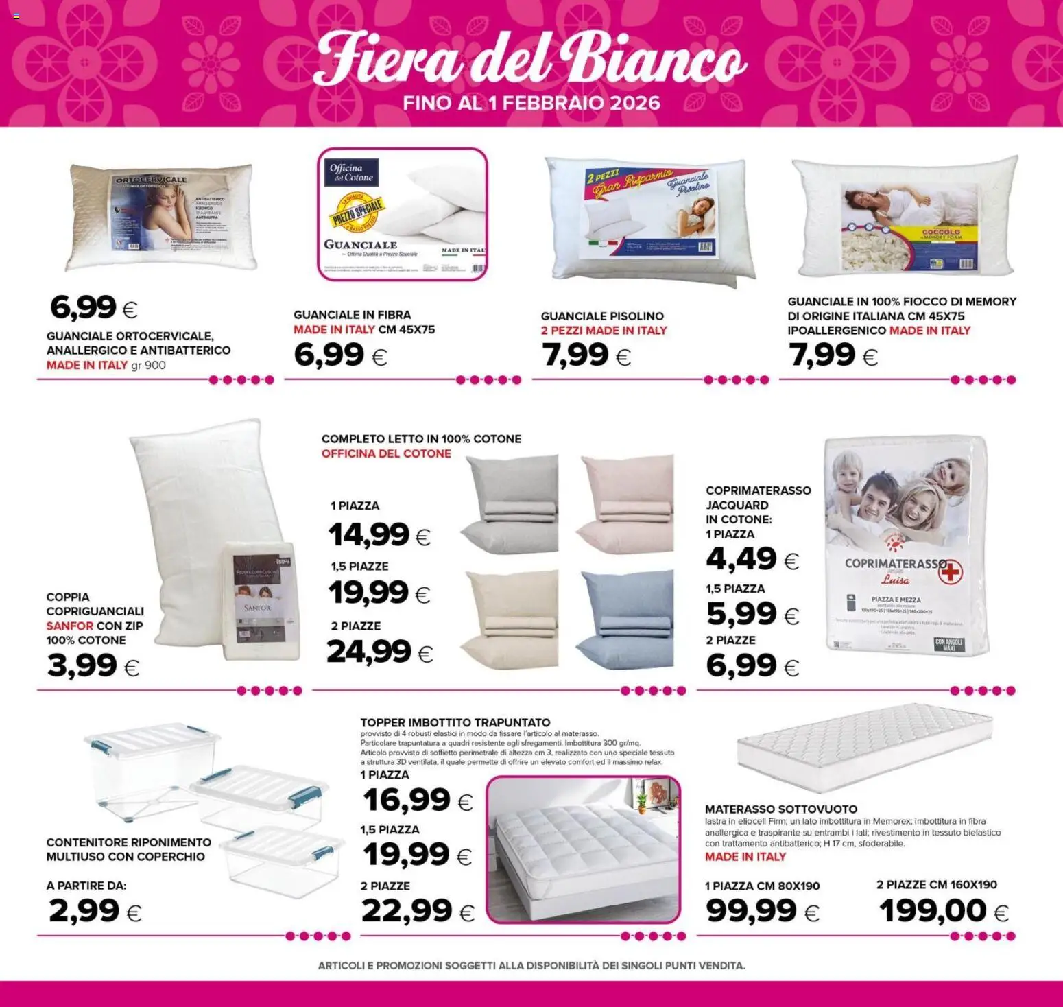Volantino Oasi del 03.01.2026 | Pagina: 34 | Prodotti: Contenitore, Materasso, Coprimaterasso, Guanciale