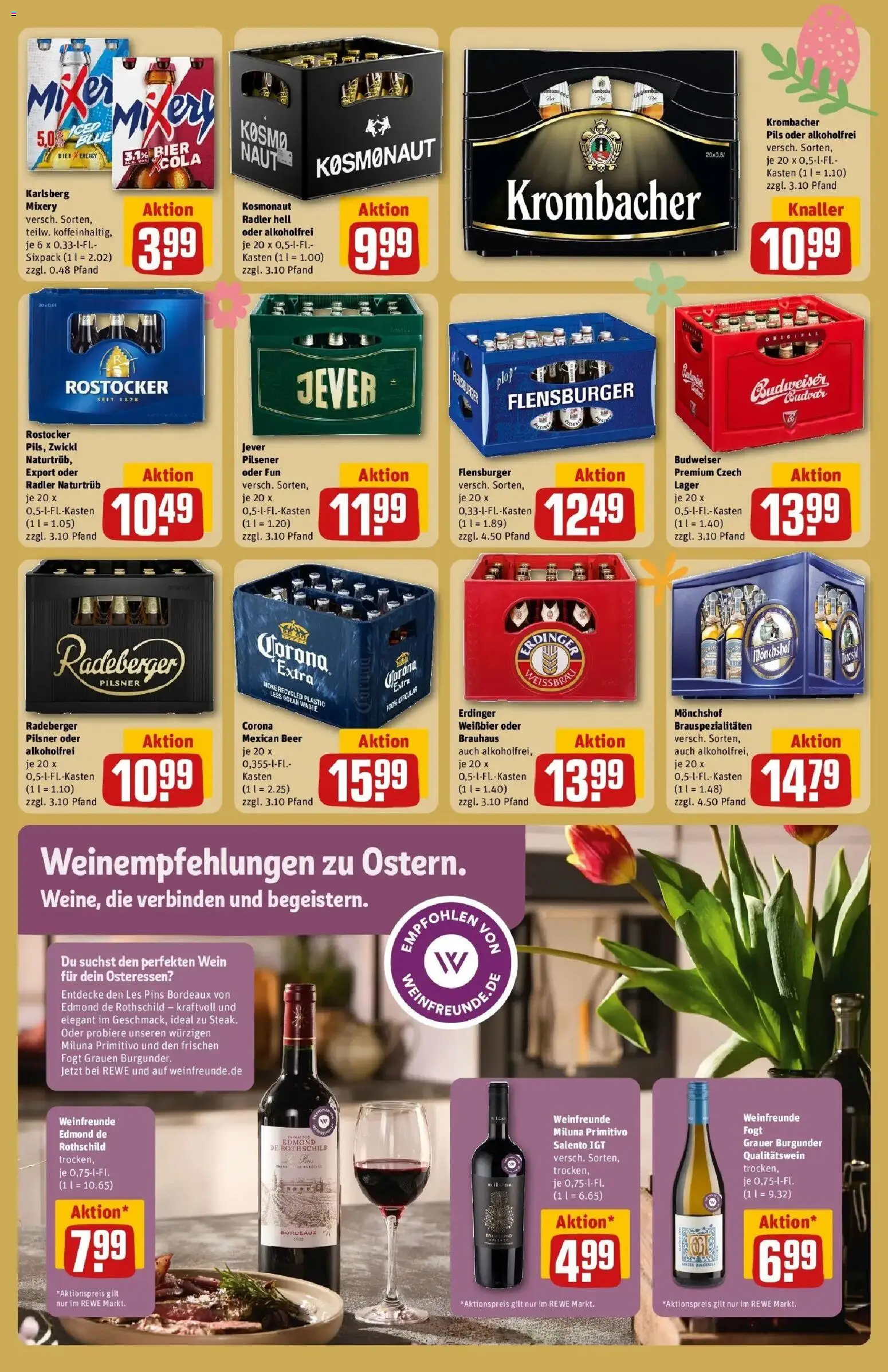 Rewe Prospekt Rostock	 – gültig ab 30.03.2026 | Seite: 19 | Produkte: Weißbier, Flensburger, Jever, Budweiser