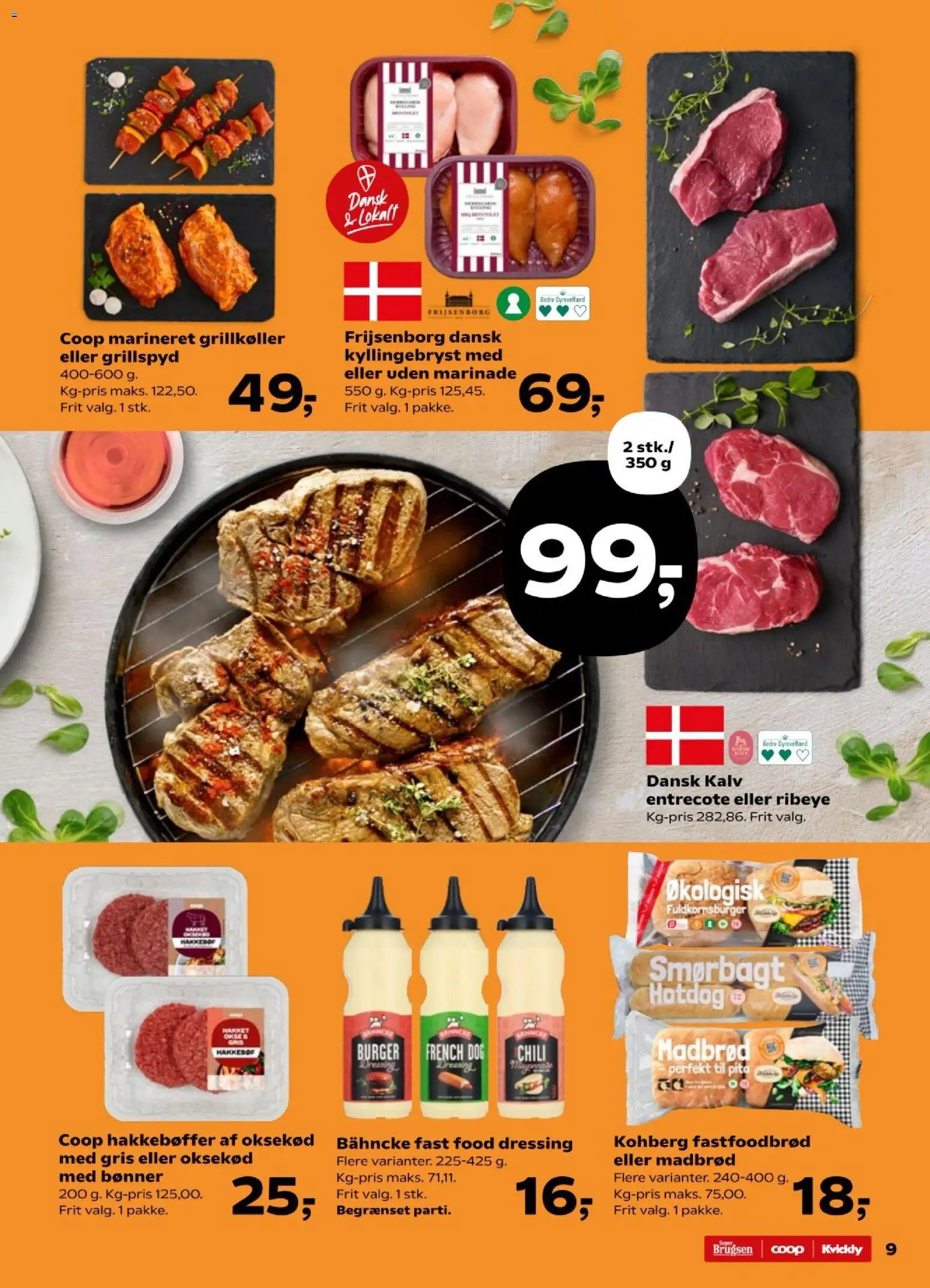 Super Brugsen tilbudsavis – gyldig fra 24.04.2026 | Side: 9 | Produkter: Oksekød, Dressing, Bønner, Entrecote
