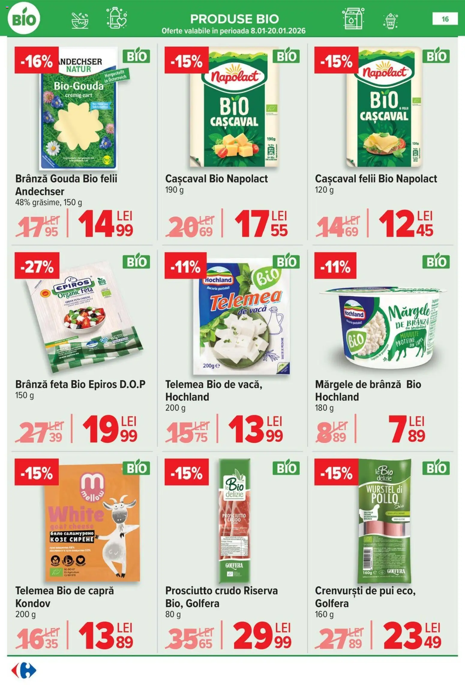 Noul catalog Carrefour – valabil de la 08.01.2026 | Pagină: 16 | Produse: Hacıyatmaz Kedi Oyuncağı, Cașcaval, Crenvurști, Lapte