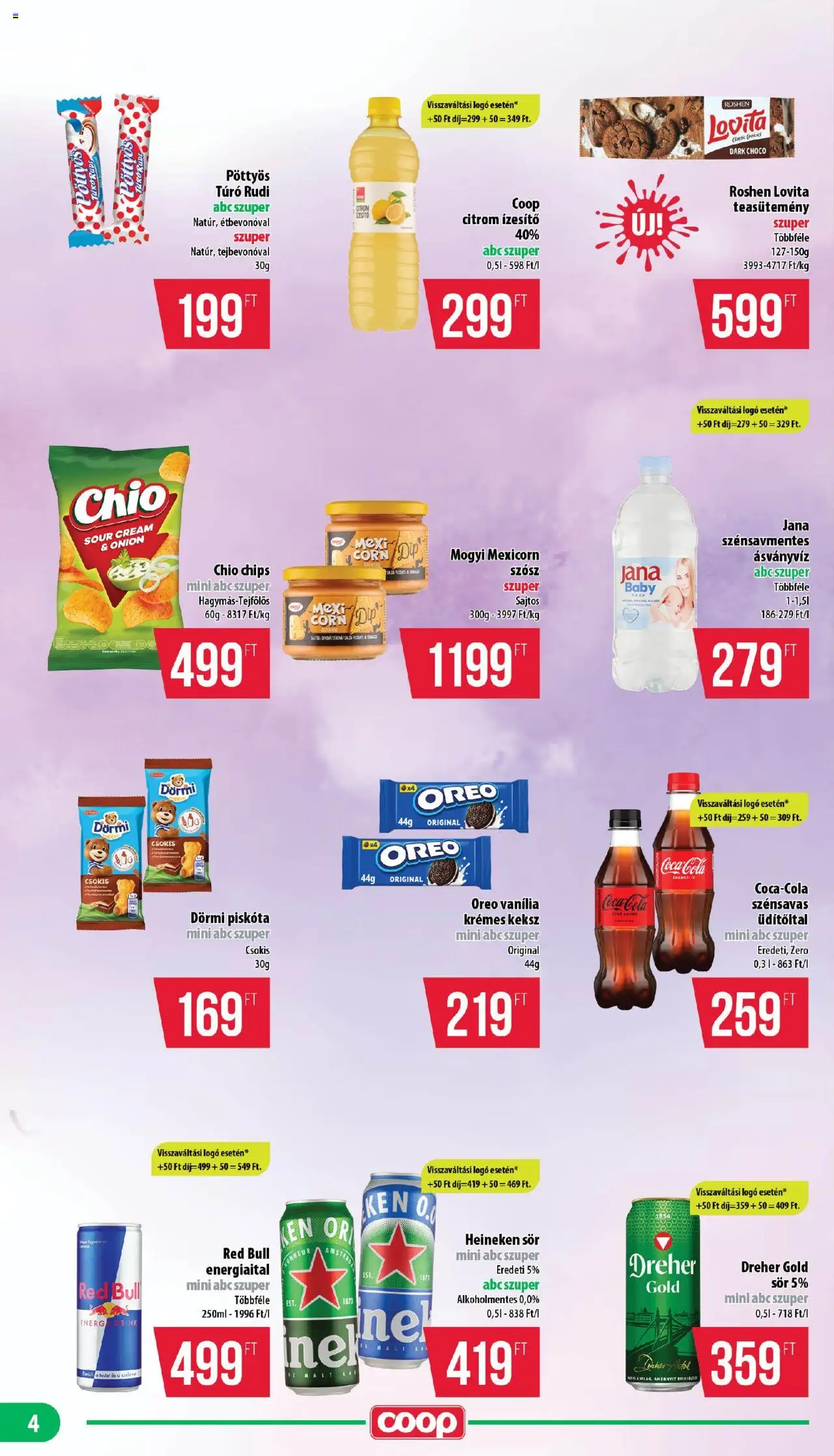 COOP akciós ujság - amely érvényes a következő dátumtól: 14.08.2025 | Oldal: 4 | Termékek: Túró rudi, Coca Cola, Szósz, Citrom