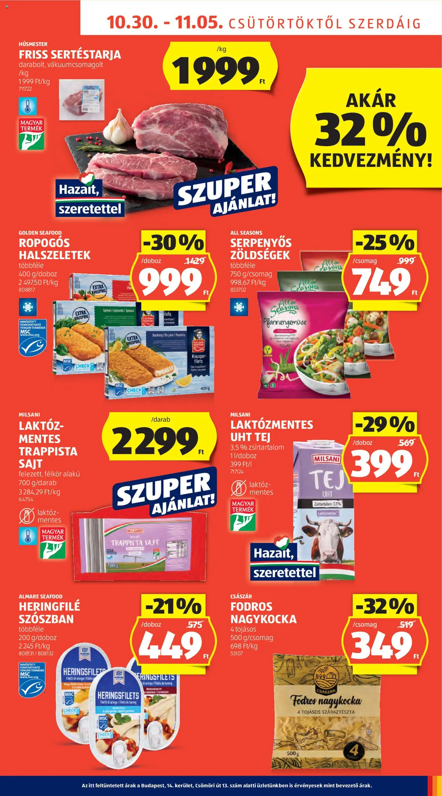 Aldi akciós ujság - amely érvényes a következő dátumtól: 30.10.2025 | Oldal: 15 | Termékek: Sertéstarja, Tej, Sajt, Száraztészta