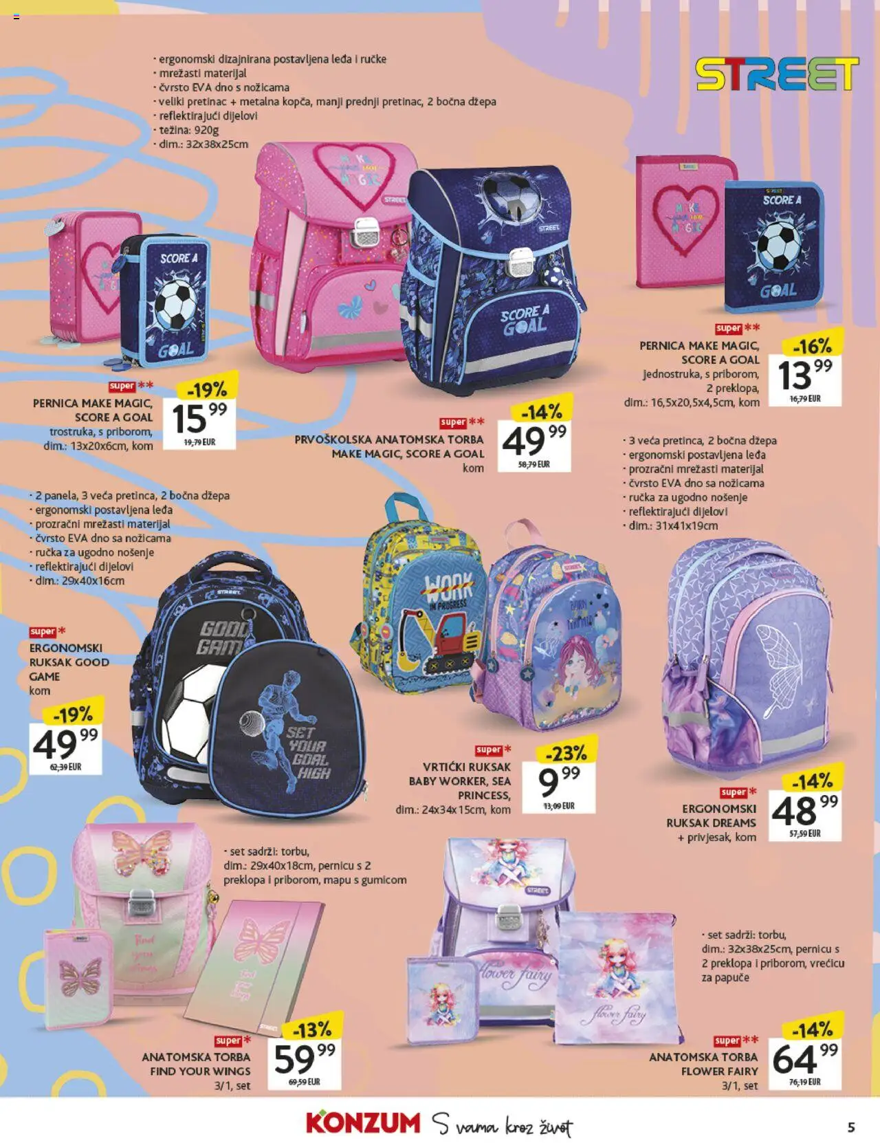 Konzum katalog | vrijedi od 18.08.2025 | Stranica: 5 | Proizvodi: Pernica, Papuče, Ruksak, Torba