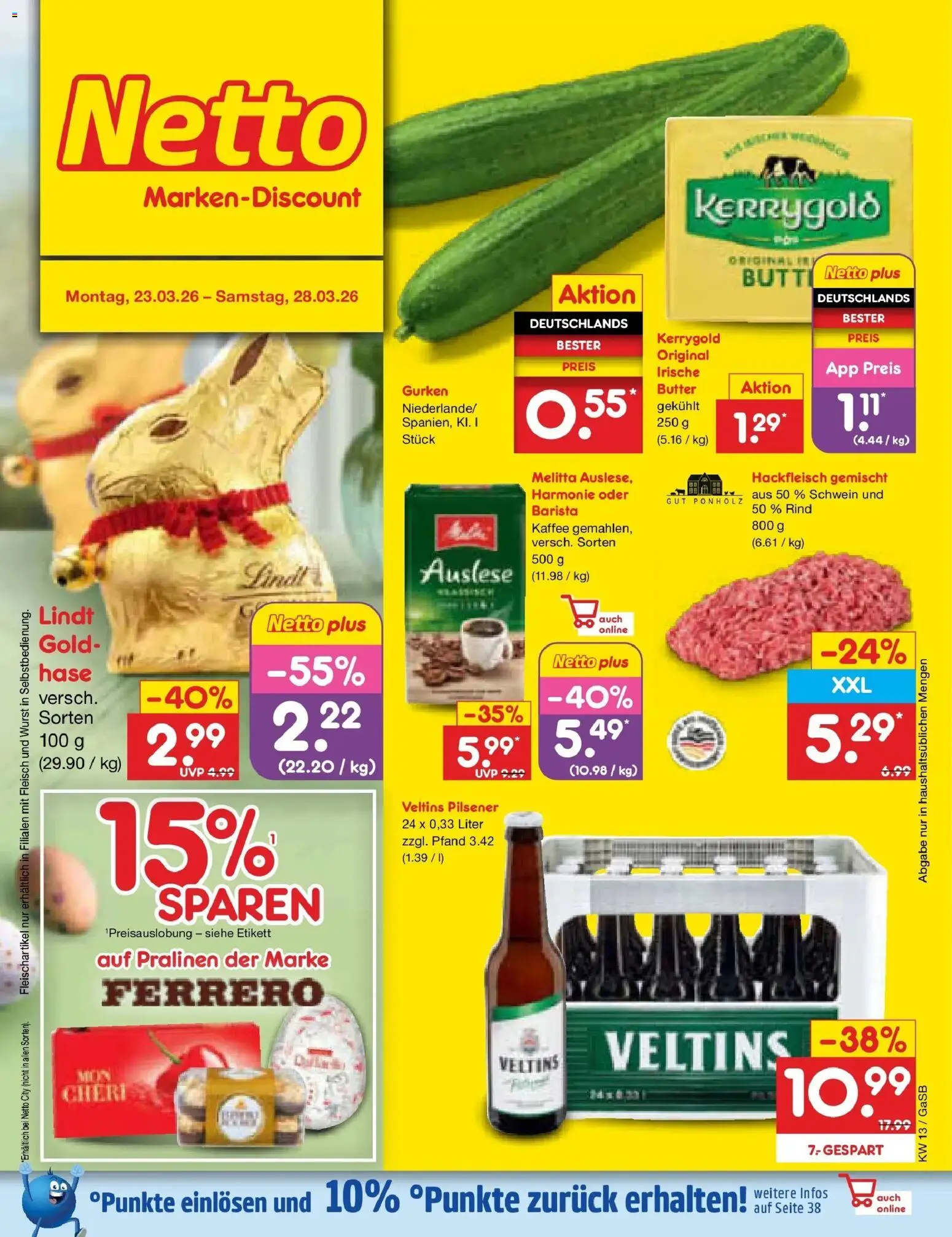 Netto Marken-Discount Prospekt Bremen-Lesum	 – gültig ab 23.03.2026 | Seite: 1 | Produkte: Butter, Kaffee, Fleisch, Veltins