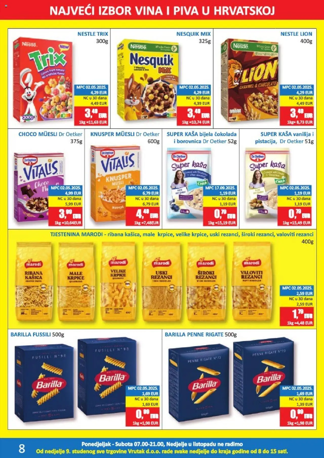 Vrutak katalog | vrijedi od 13.10.2025 | Stranica: 8 | Proizvodi: Čokolada, Nesquik, Borovnica, Barilla