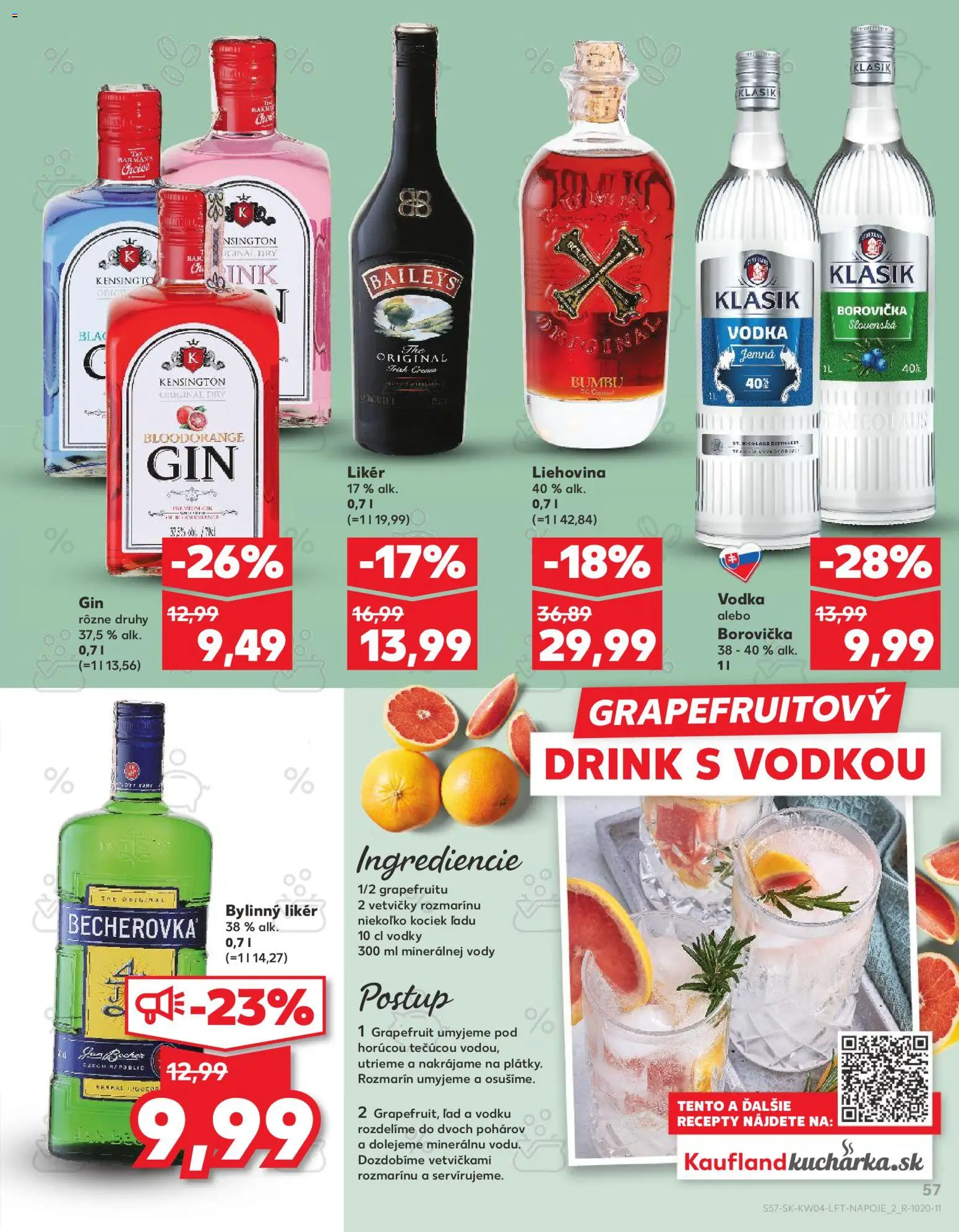 Nové Kaufland akcie – leták je platný od 22.01.2026 | Strana: 57 | Produkty: Becherovka, Borovička, Gin, Baileys