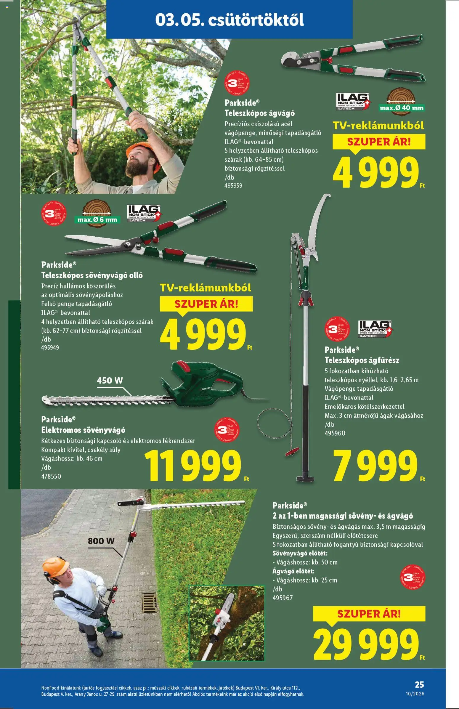 Lidl akciós ujság - amely érvényes a következő dátumtól: 05.03.2026 | Oldal: 25 | Termékek: Parkside, Játékok, Sövényvágó, Ágvágó