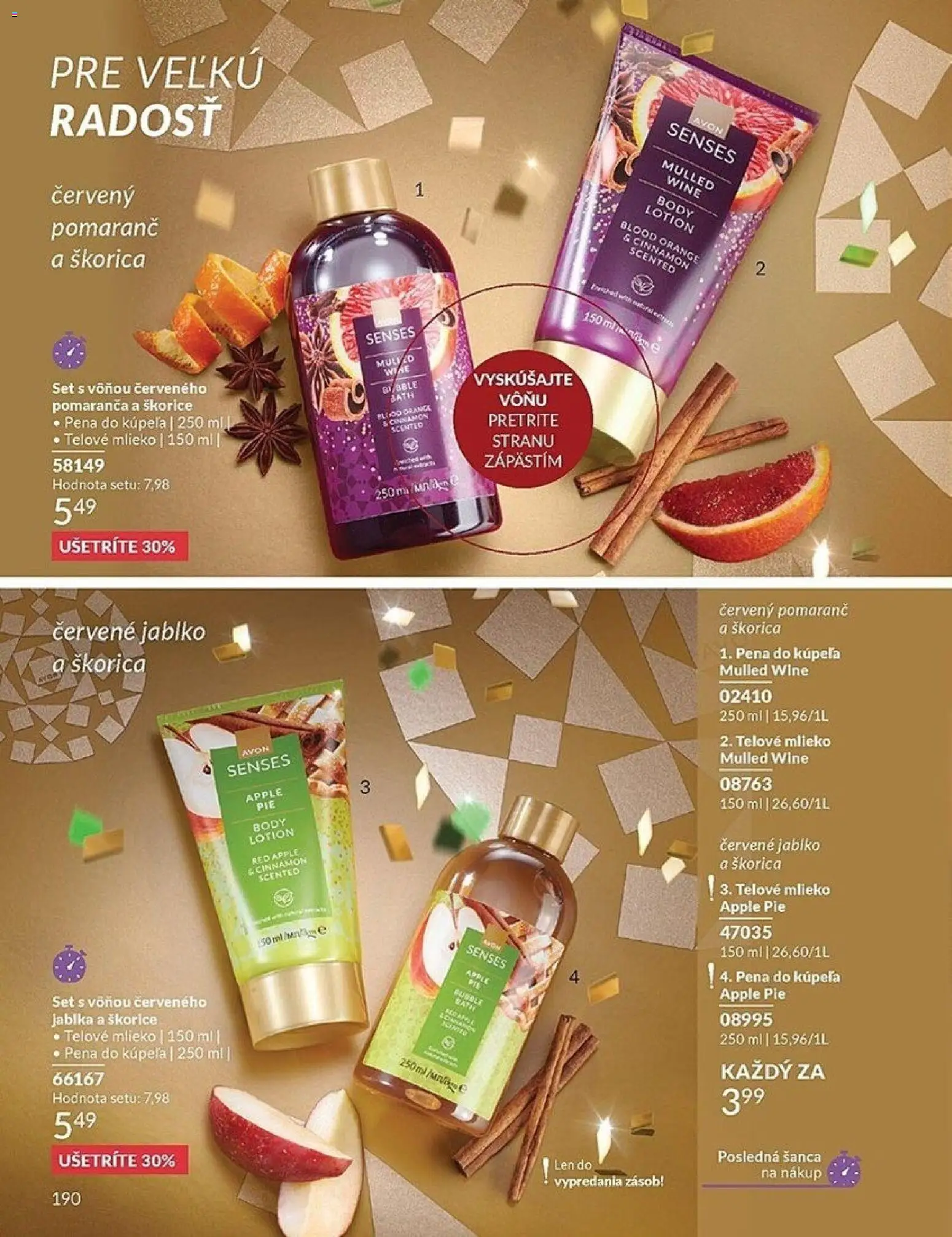 Nové Avon akcie – leták je platný od 01.12.2025 | Strana: 190 | Produkty: Mlieko, Jablká, Telové mlieko, Pena do kúpeľa