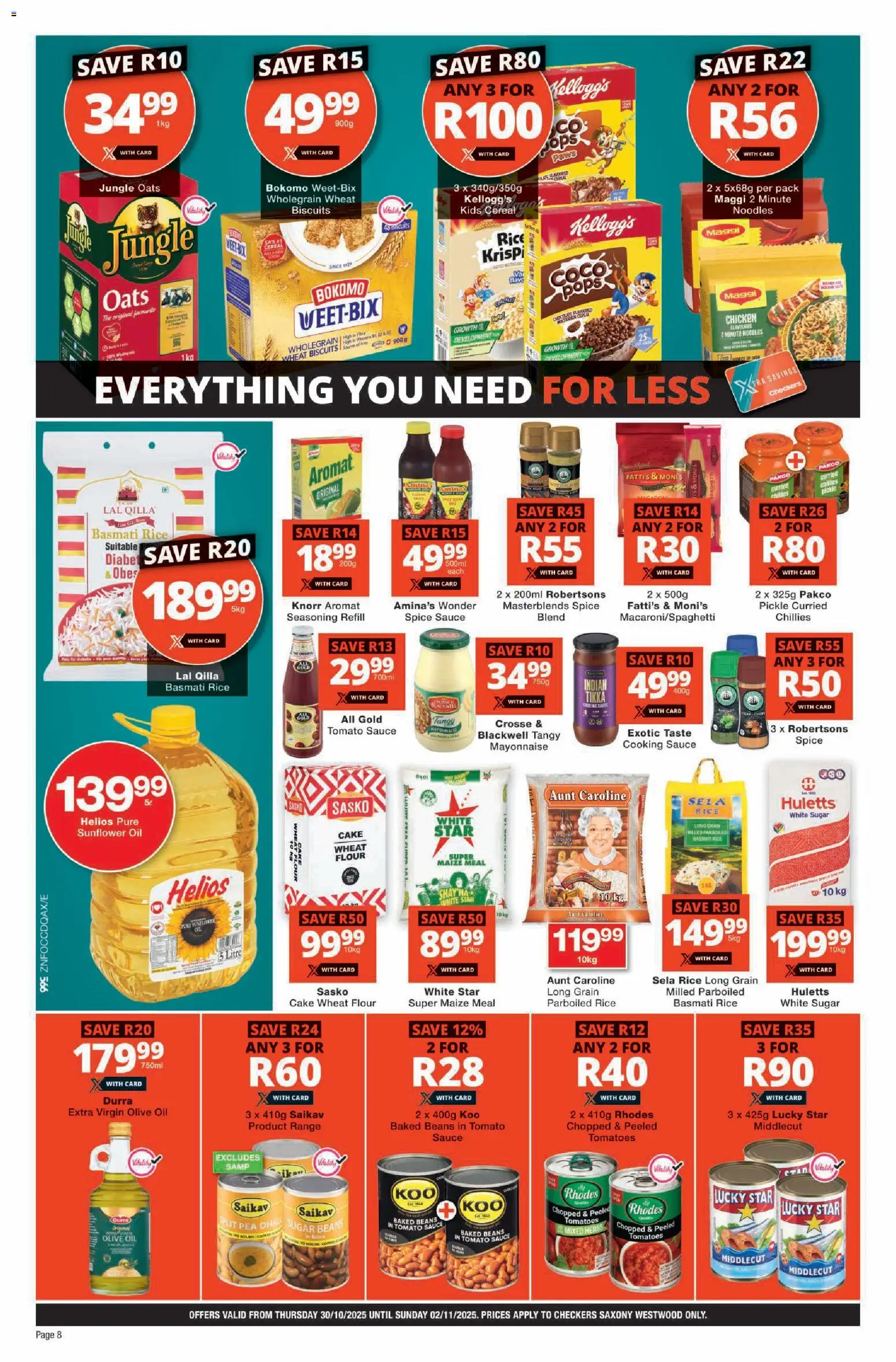 New Checkers catalogue – valid from 30.10.2025 | Page: 8 | Products: Oats, Noodles, Tomato sauce, Herbs