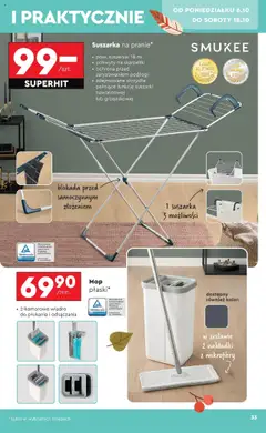 Pogląd oferty "Suszarka na pranie*, pow. suszenia: 18 m • uchwyty na skarpetki • ochrona przed zarysowaniem podłogi • zdejmowane skrzydła pełniące funkcję suszarki nawannowej lub grzejnikowej" - ważna od 06.10.2025 | Strona: 33 | Produkty: Skarpetki, Suszarka