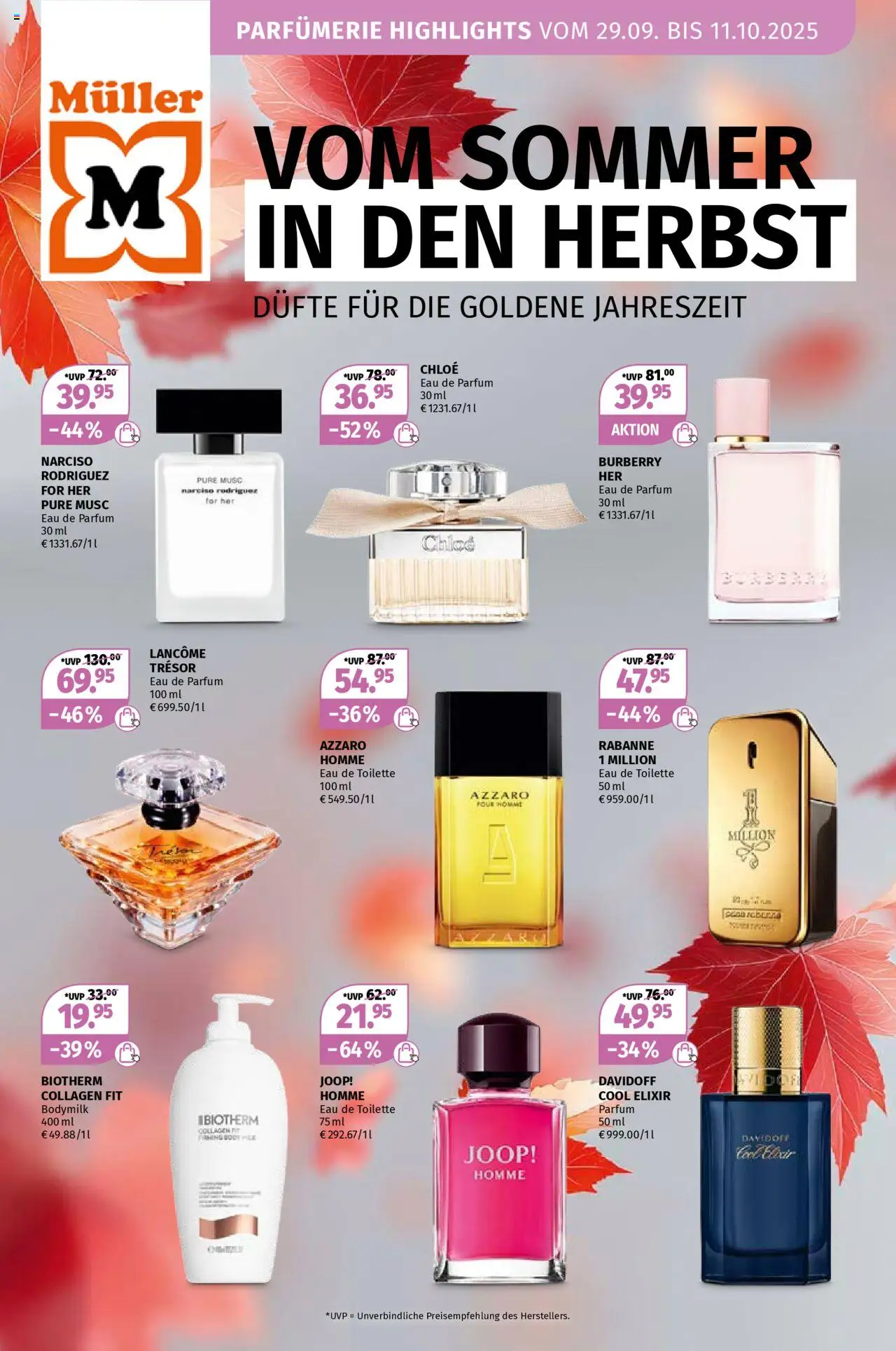 Müller Düfte für die goldene Jahreszeit – gültig ab 29.09.2025 | Seite: 1 | Produkte: Toilette, Parfüm, Eau de Toilette, Eau de Parfum