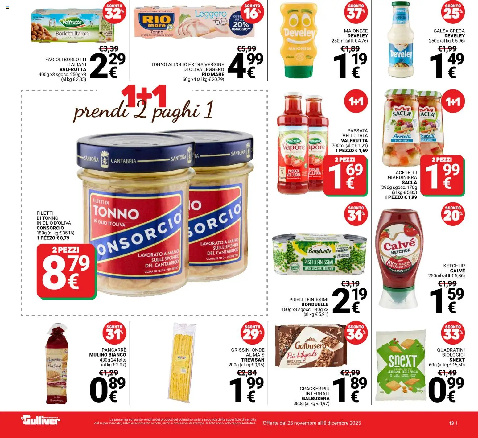 Volantino Gulliver del 25.11.2025 | Pagina: 13 | Prodotti: Fagioli, Tonno, Olio extra vergine, Grissini