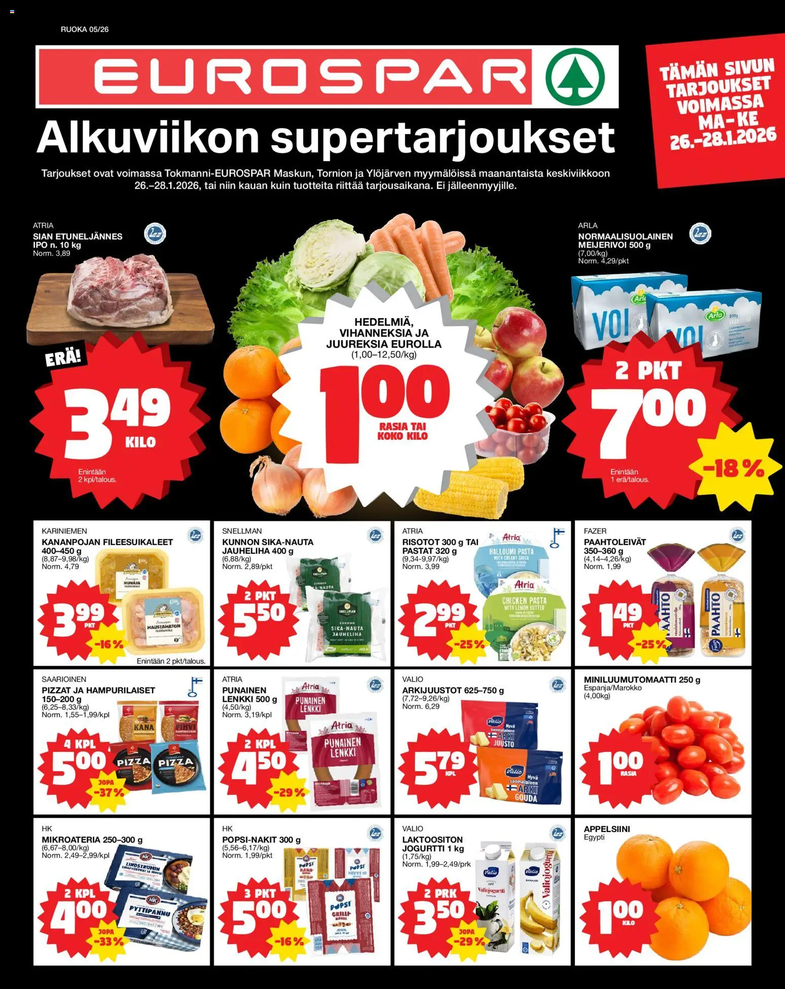Tokmanni - EUROSPAR – voimassa 26.01.2026 alkaen | Sivu: 1 | Tuotteet: Jogurtti, Pizza, Halloumi, Pasta