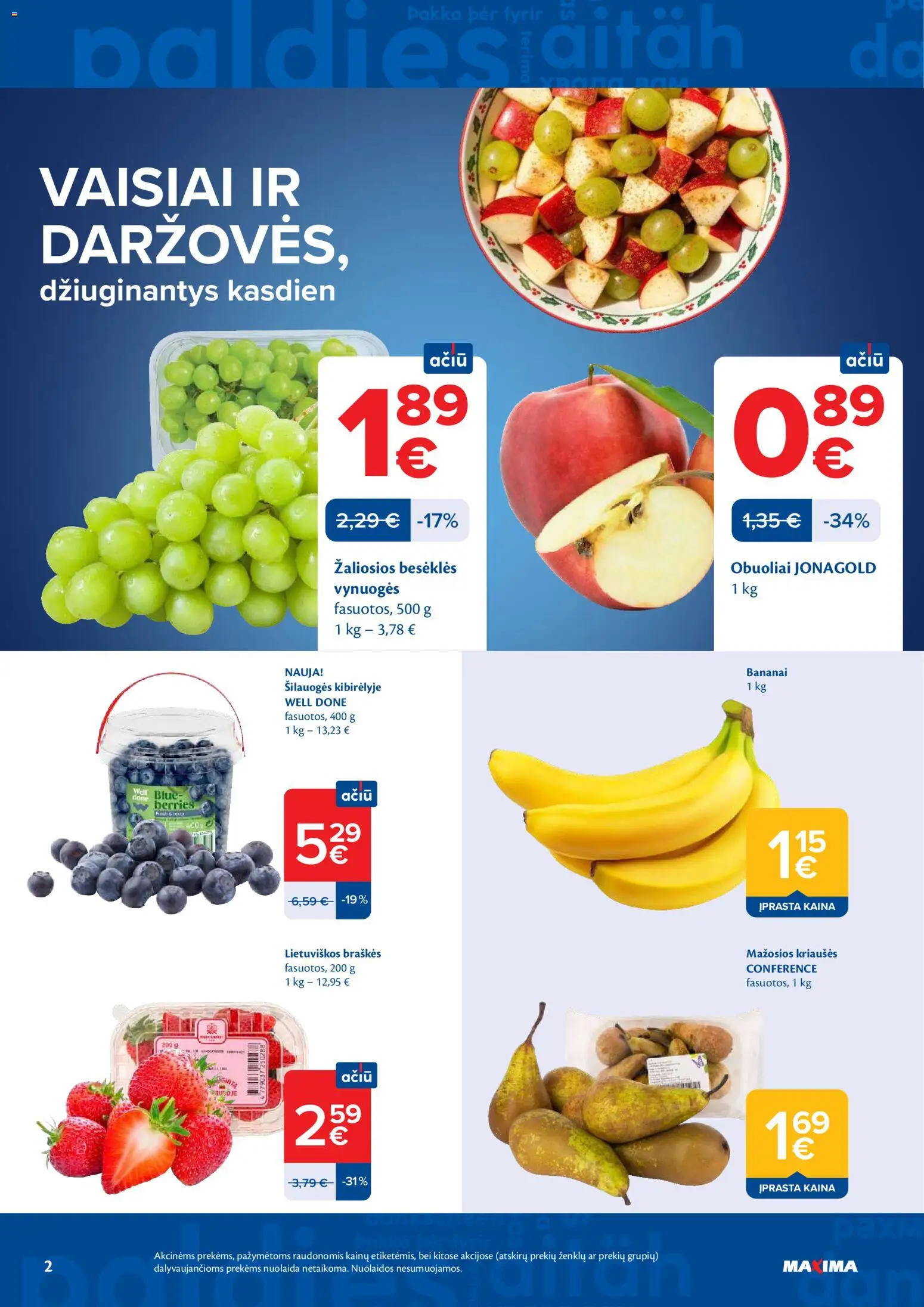 MAXIMA akcijos nuo 28.04.2026 | Puslapis: 2 | Prekių: Vynuogės, Obuoliai, Bananai, Braškės