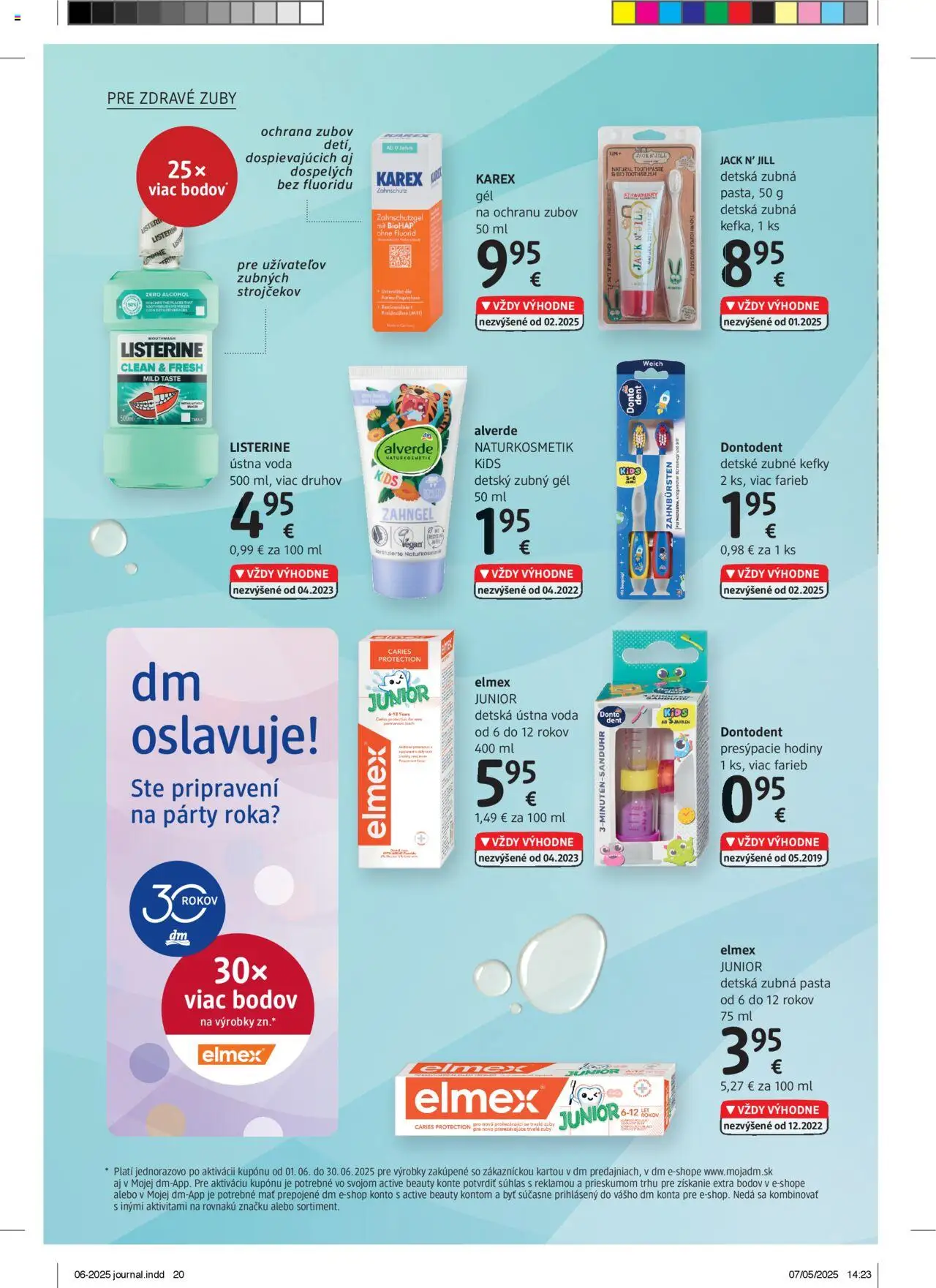 dm drogerie Journal Jún 2025 │ platný od 01.06.2025 | Strana: 20 | Produkty: Hodiny, Listerine, Ústna voda, Voda