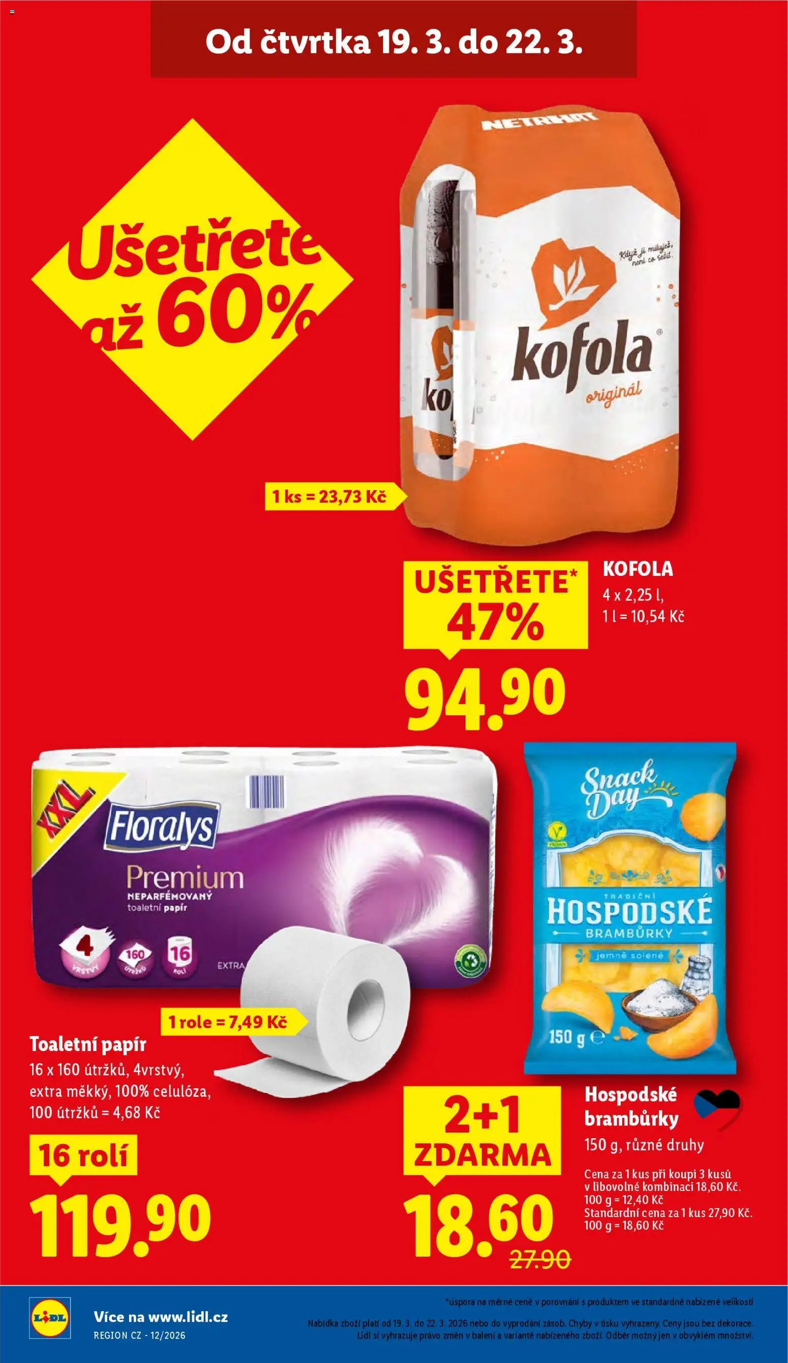 Lidl leták od 19.03.2026 | Strana: 2 | Produkty: Bramburky, Toaletní papír, Kofola