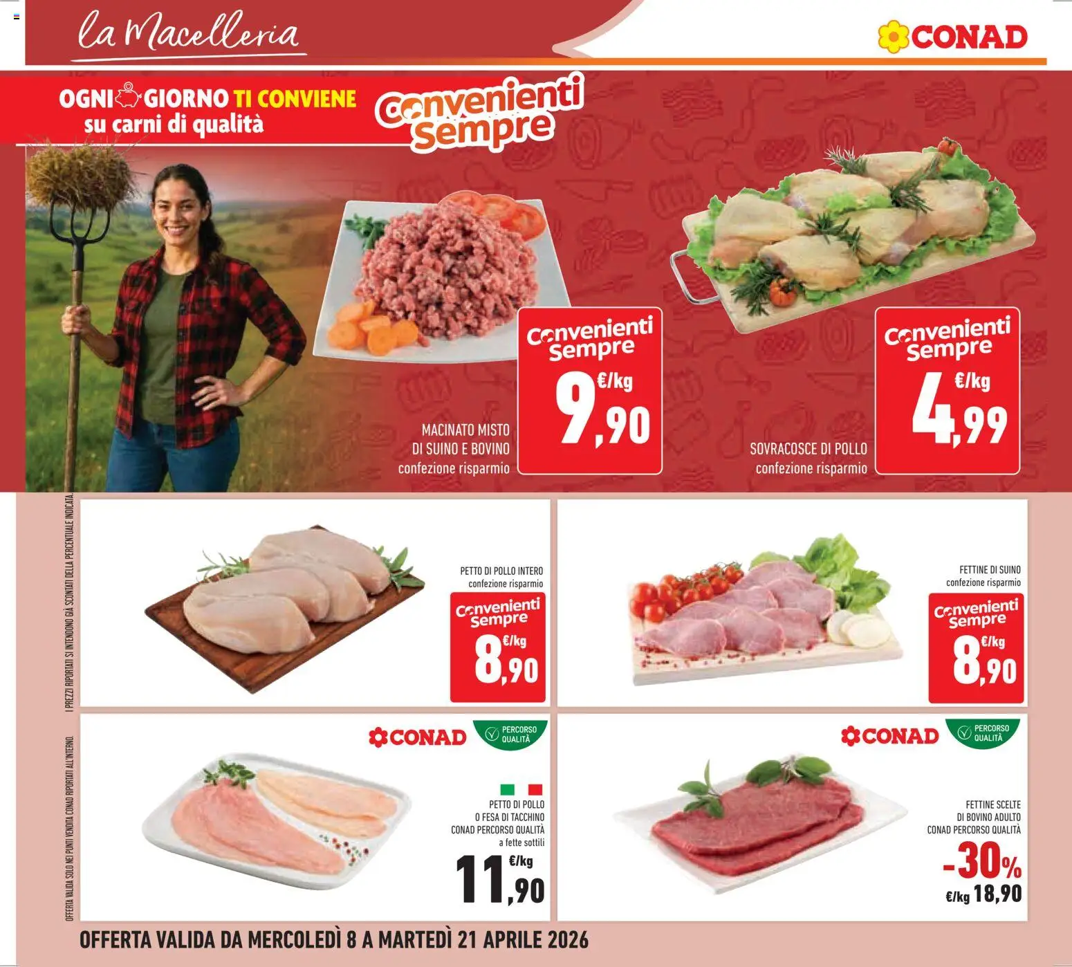Volantino Conad del 08.04.2026 | Pagina: 12 | Prodotti: Bovino, Suino, Tacchino, Macinato