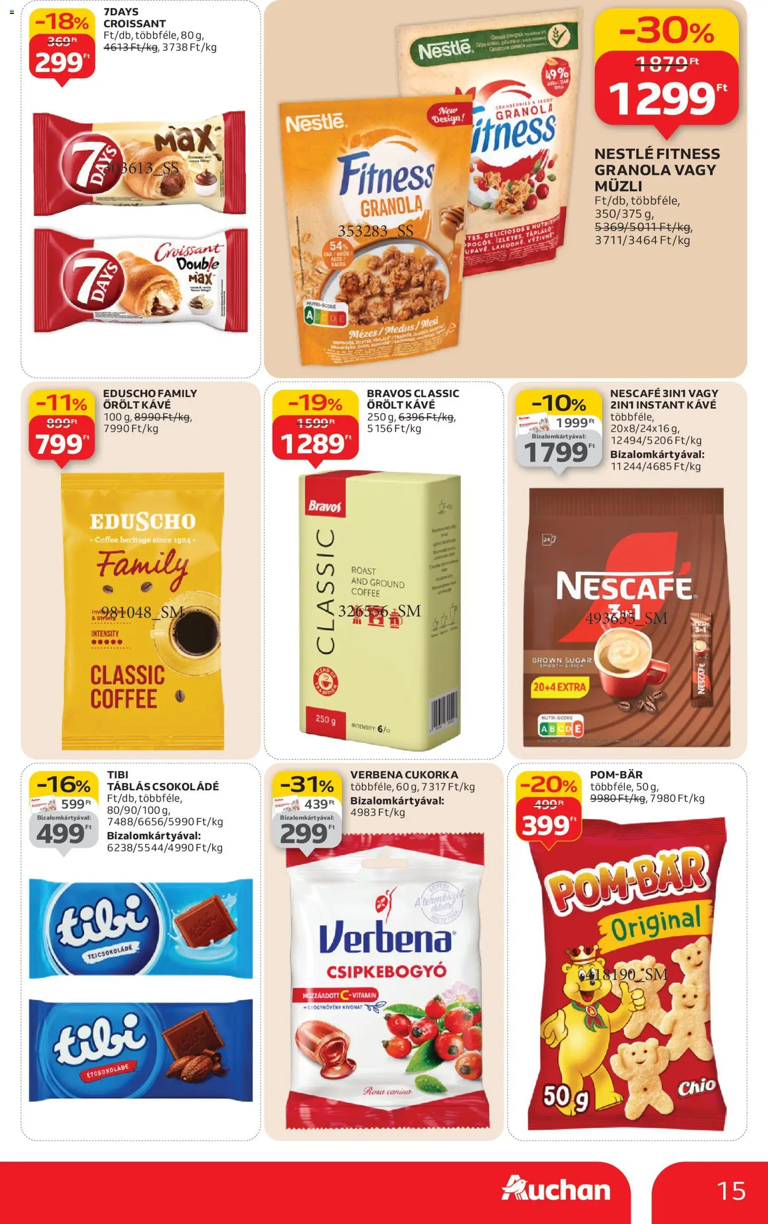 Auchan akciós ujság - amely érvényes a következő dátumtól: 02.01.2026 | Oldal: 15 | Termékek: Nescafé, Croissant, Őrölt kávé, Instant kávé