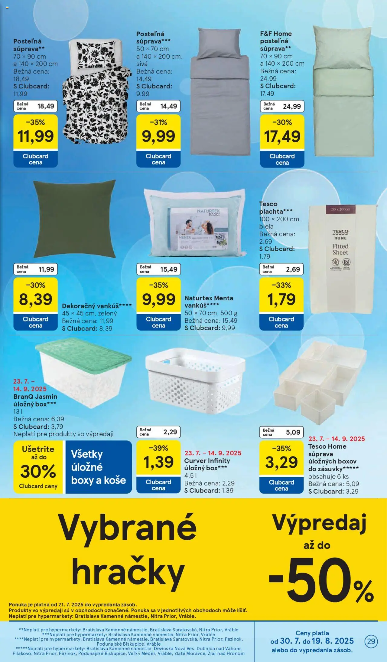 Tesco Hypermarket - leták │ platný od 30.07.2025 | Strana: 29 | Produkty: Organizér, Plachta, Vankúš, Úložné boxy