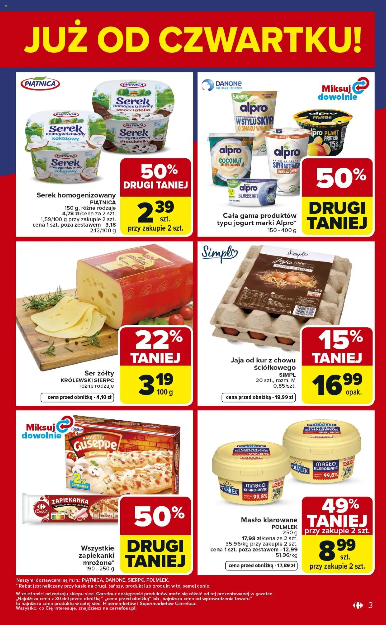 Carrefour Gazetka - Weekend okazji od 19.02.2026 | Strona: 3 | Produkty: Masło klarowane, Serek, Jogurt, Zapiekanki