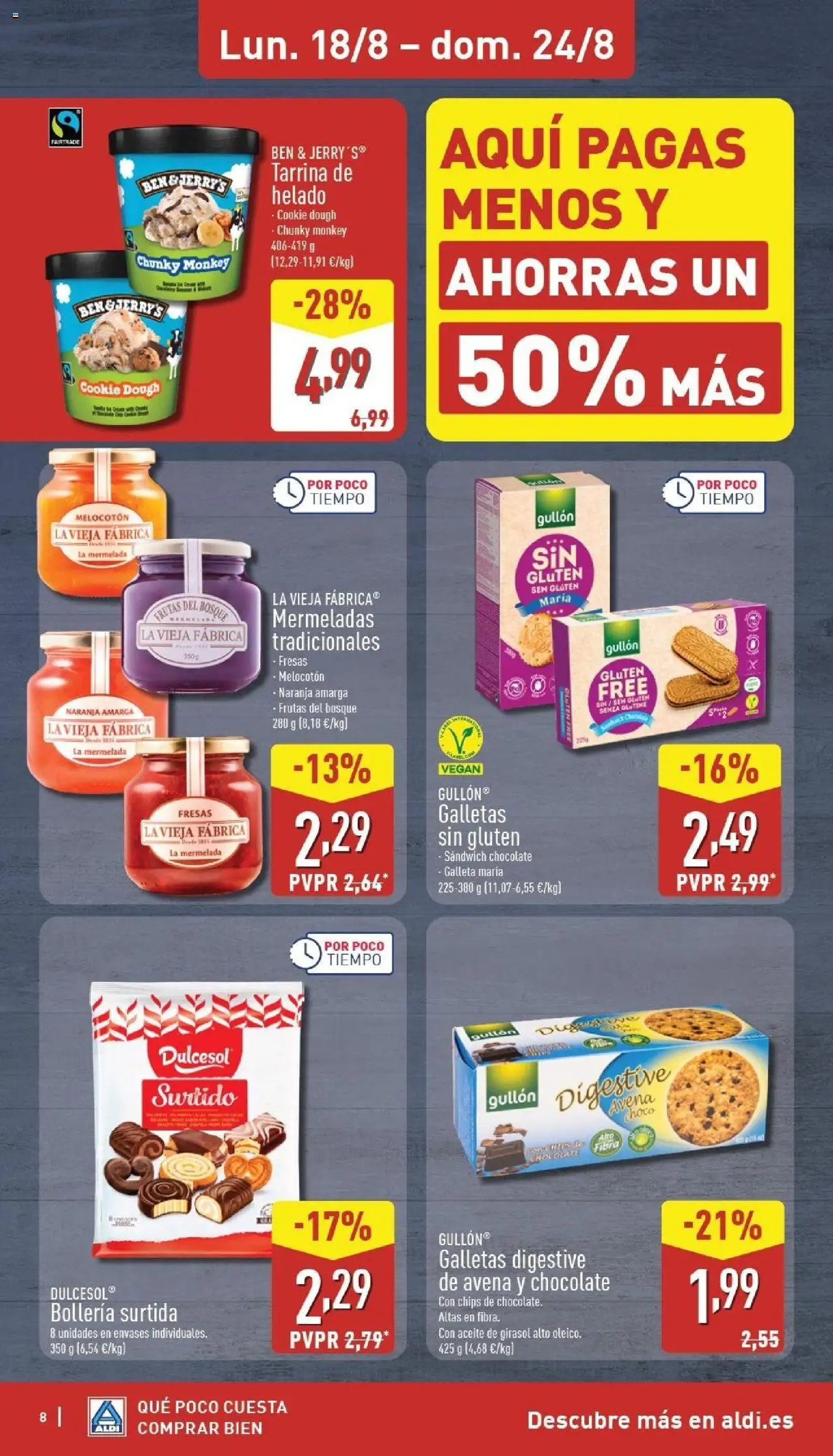Aldi folleto Península │ válido desde el 18.08.2025 | Página: 8 | Productos: Aceite, Λάχανο, Galletas, Helado