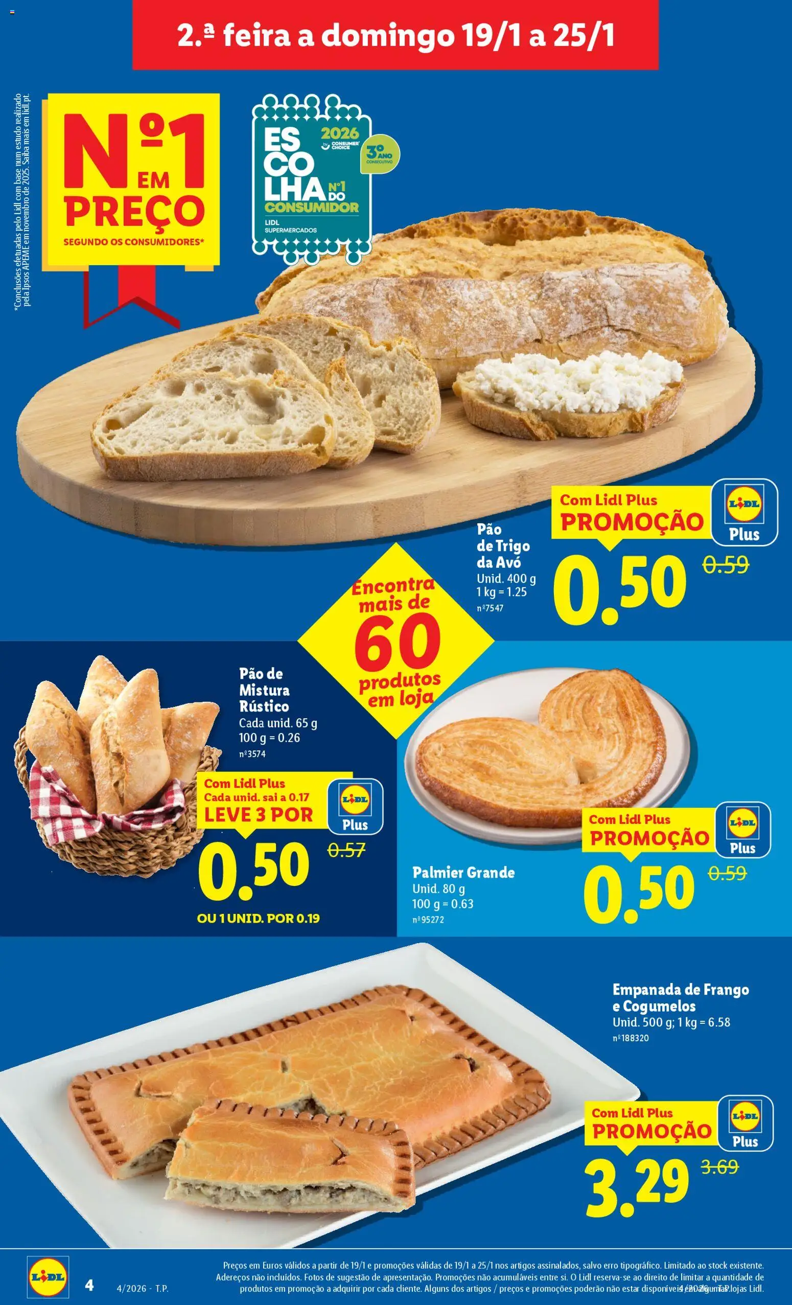 Lidl folheto │ válido de 19.01.2026 | Página: 4 | Produtos: Frango, Base, Pão, Cogumelos