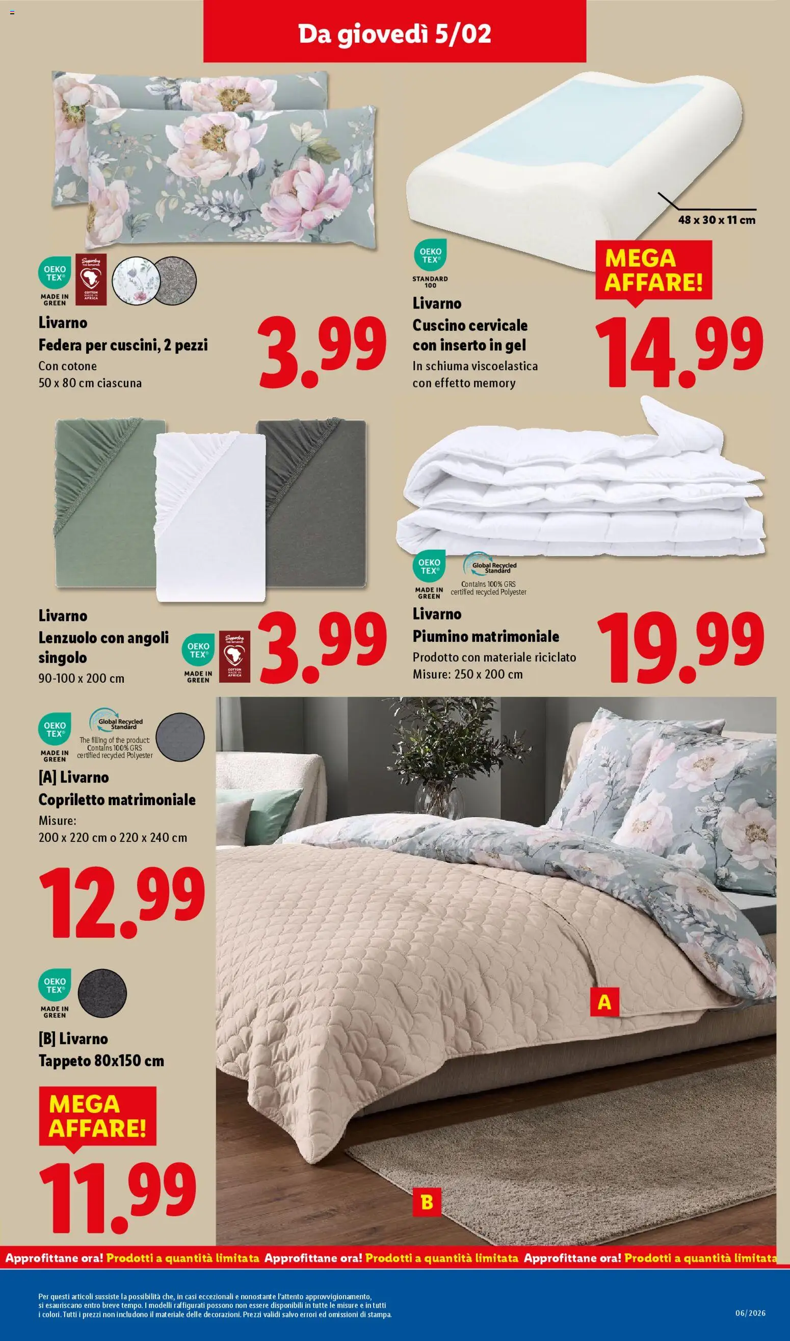 Volantino Lidl del 02.02.2026 | Pagina: 41 | Prodotti: Cuscino, Tappeto, Copriletto, Federa