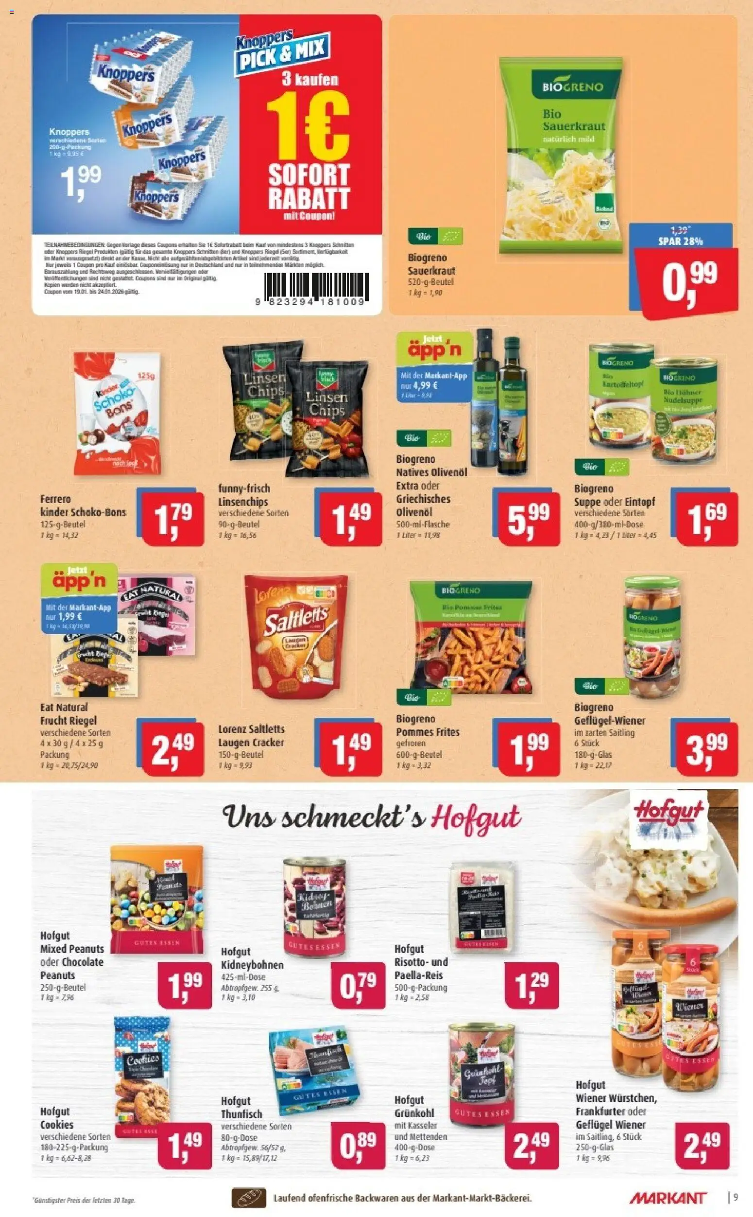 Markant Prospekt 	 – gültig ab 19.01.2026 | Seite: 9 | Produkte: Olivenol, Pommes frites, Ofenfrische, Chips