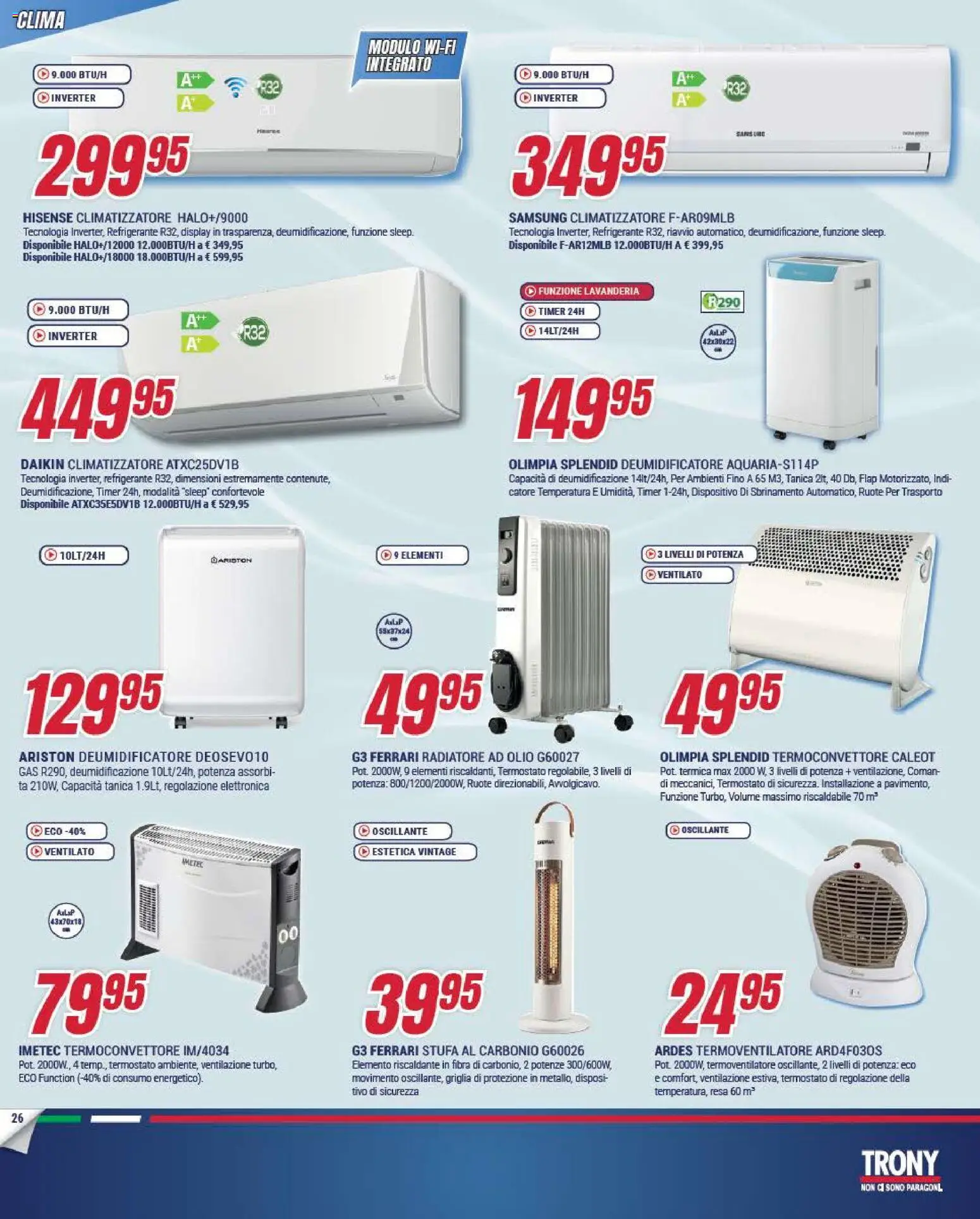 Volantino Trony del 15.01.2026 | Pagina: 26 | Prodotti: Deumidificatore, Stufa, Tanica, Samsung