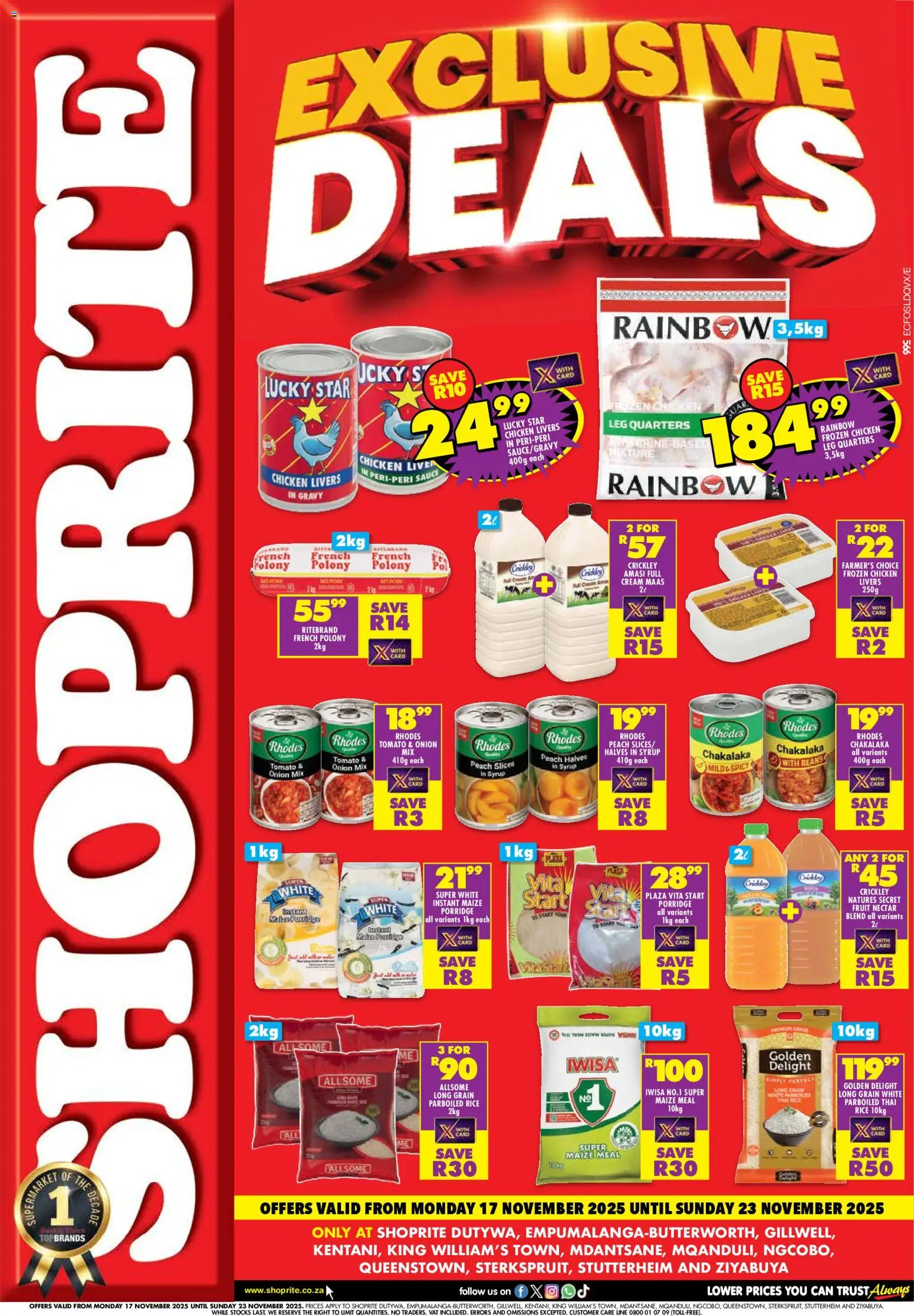 New Shoprite catalogue – valid from 17.11.2025 | Page: 1 | Products: Beans, Chicken, Cream, Sauce