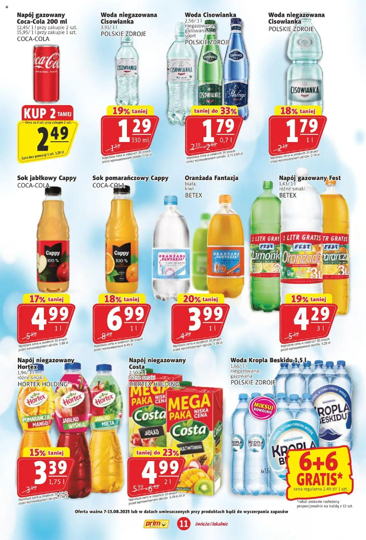 Prim Market Gazetka od 07.08.2025 | Strona: 11 | Produkty: Mango, Sok pomarańczowy, Woda niegazowana cisowianka, Kiwi