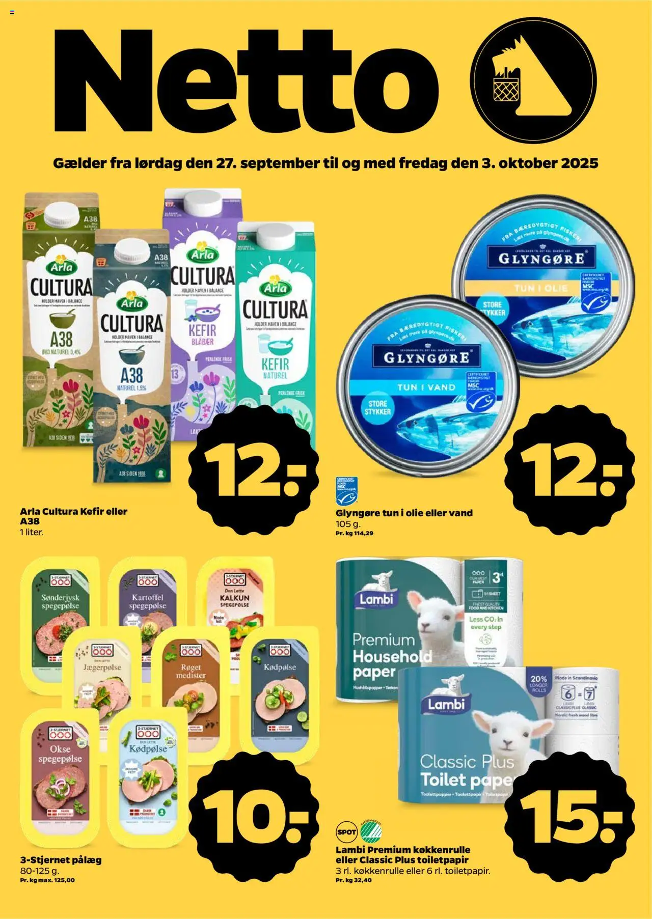 Netto tilbudsavis – gyldig fra 27.09.2025 | Side: 1 | Produkter: Fisk, Kalkun, Pålæg, Tun