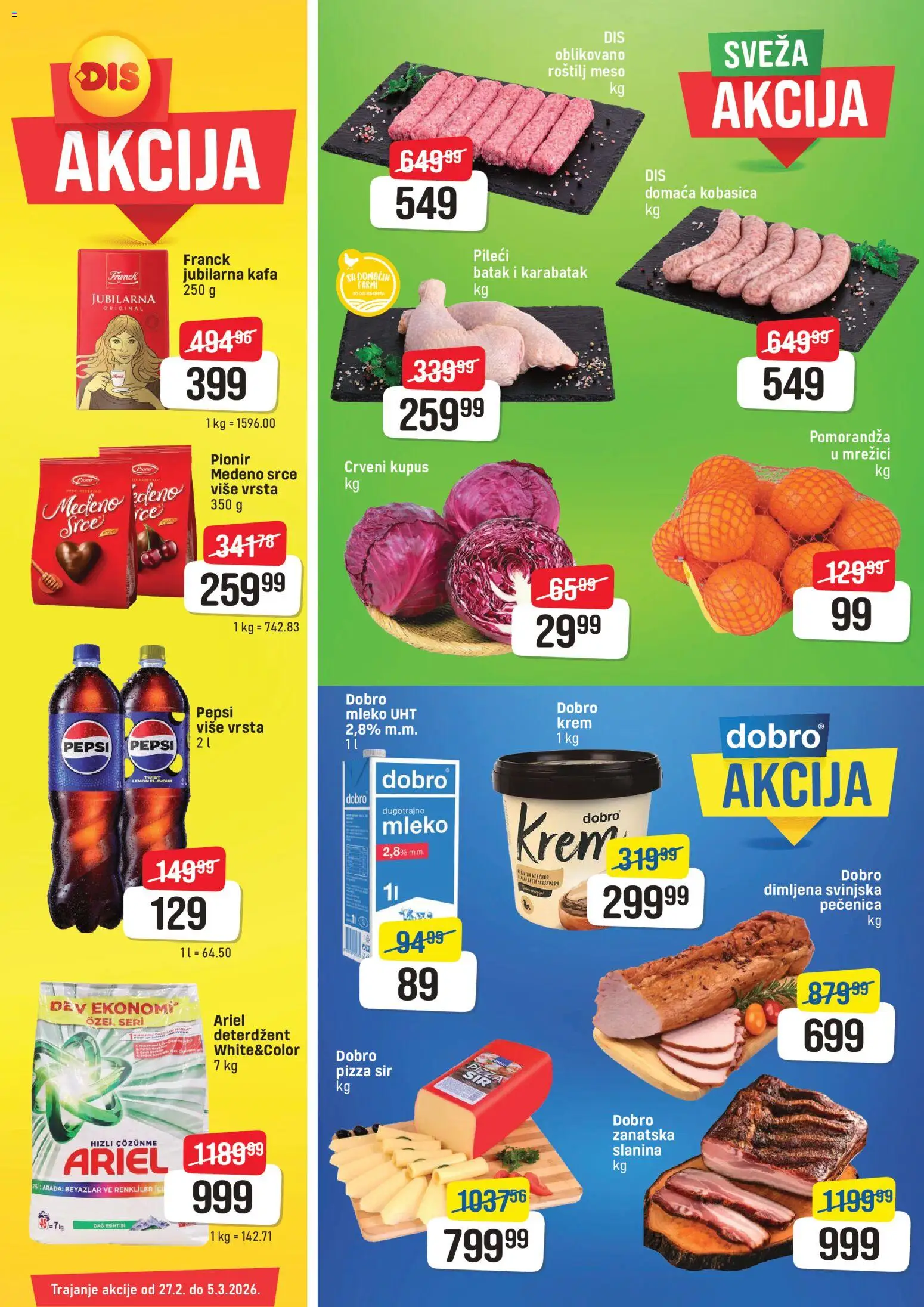 Super DIS katalog - važi od 27.02.2026 | Strana: 1 | Proizvode: Ariel, Kupus, Mleko, Kafa