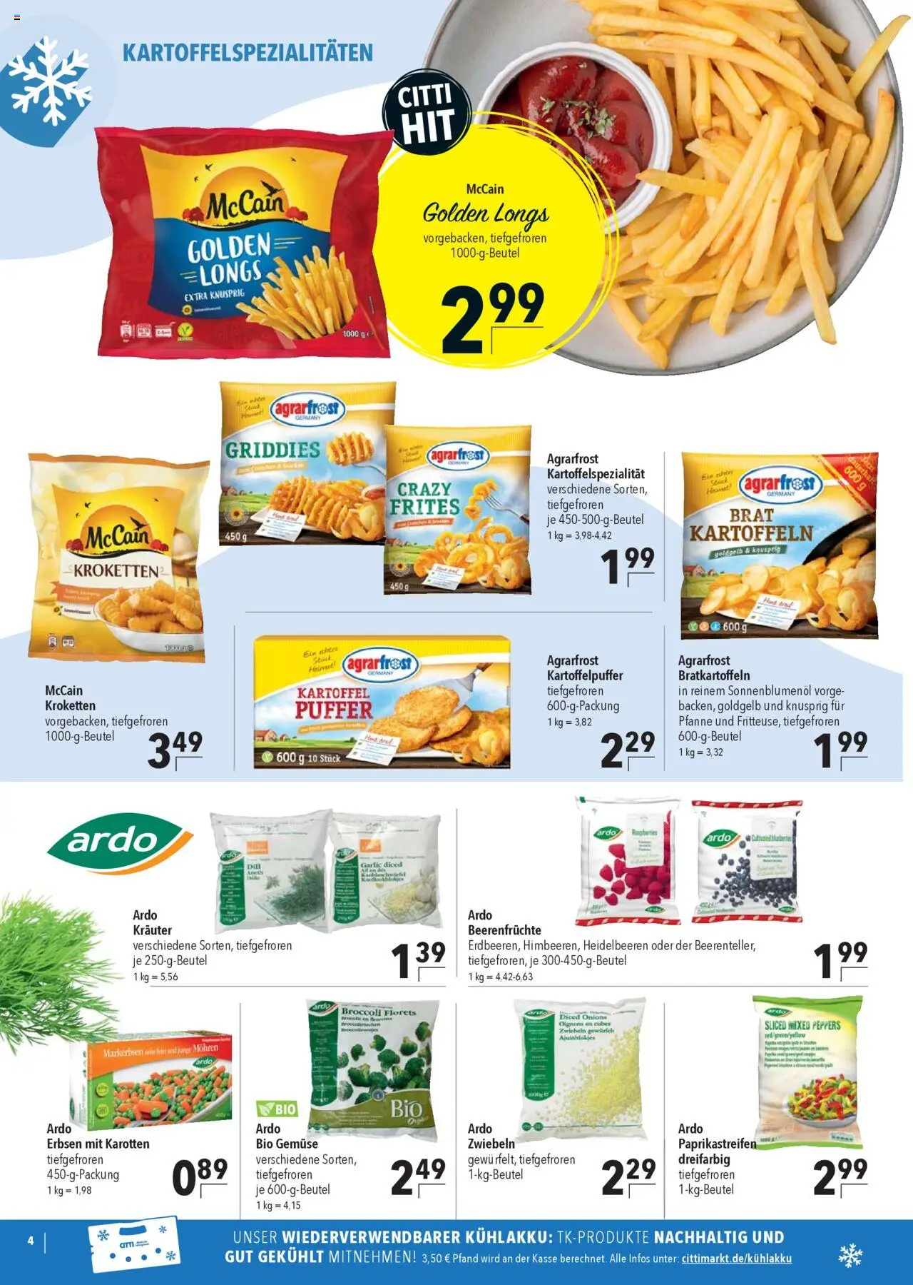 CITTI Markt  Tiefkühlwelt – gültig ab 15.10.2025 | Seite: 4 | Produkte: Sonnenblumenol, Heidelbeeren, Gemüse, Dill