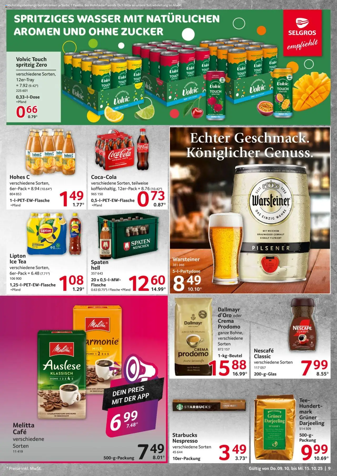 Selgros Prospekt 	 – gültig ab 09.10.2025 | Seite: 9 | Produkte: Melitta, Nescafe, Coca cola, Volvic touch