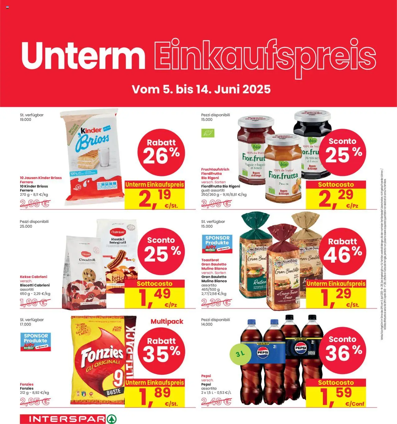 Volantino Interspar del 05.06.2025 | Pagina: 4 | Prodotti: Biscotti, Mirtilli, Rustici, Pepsi