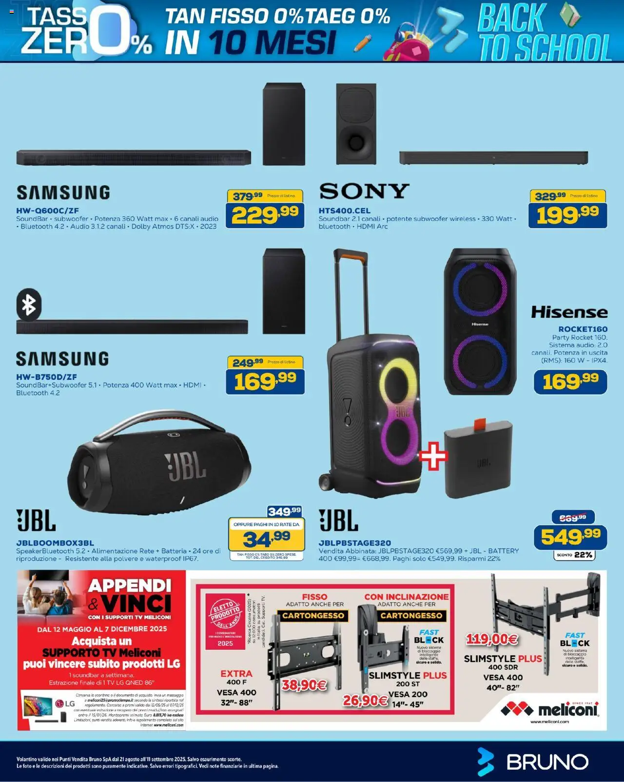 Volantino BRUNO del 21.08.2025 | Pagina: 23 | Prodotti: Soundbar, TV, Audio, Batteria