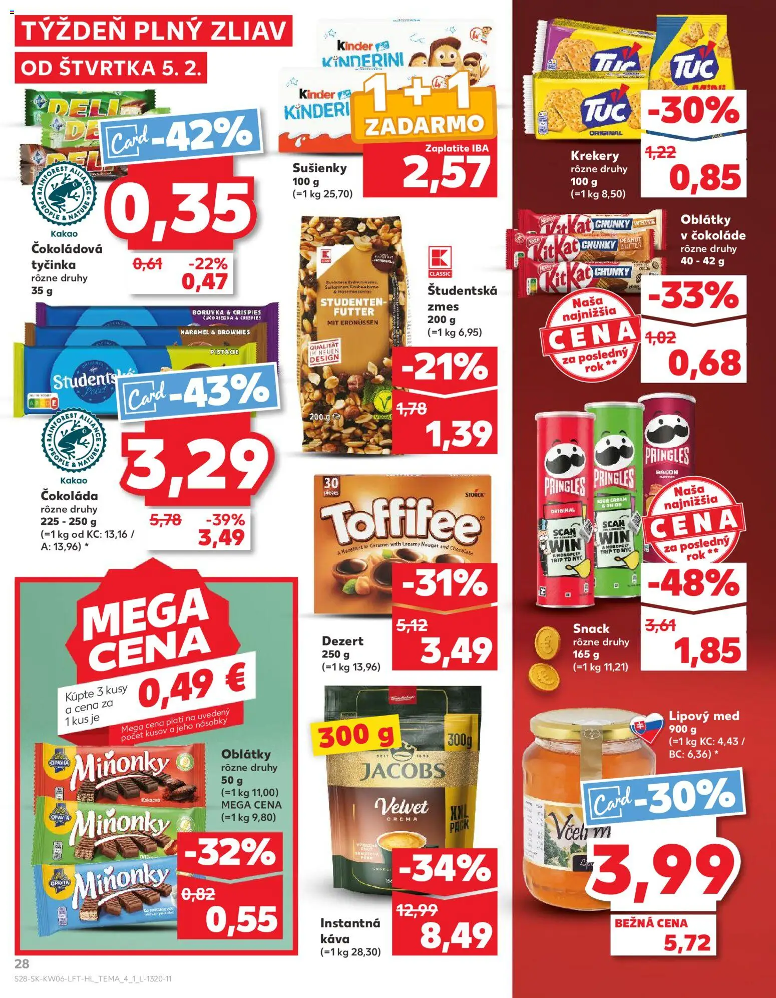Nové Kaufland akcie – leták je platný od 05.02.2026 | Strana: 28 | Produkty: Pringles, Čokoláda, Toffifee, Kakao