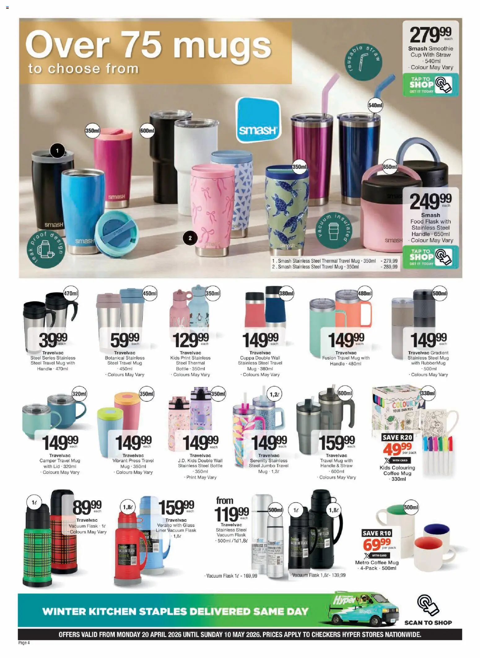 New Checkers catalogue – valid from 20.04.2026 | Page: 4 | Products: Flask, Coffee, Mug, Tap