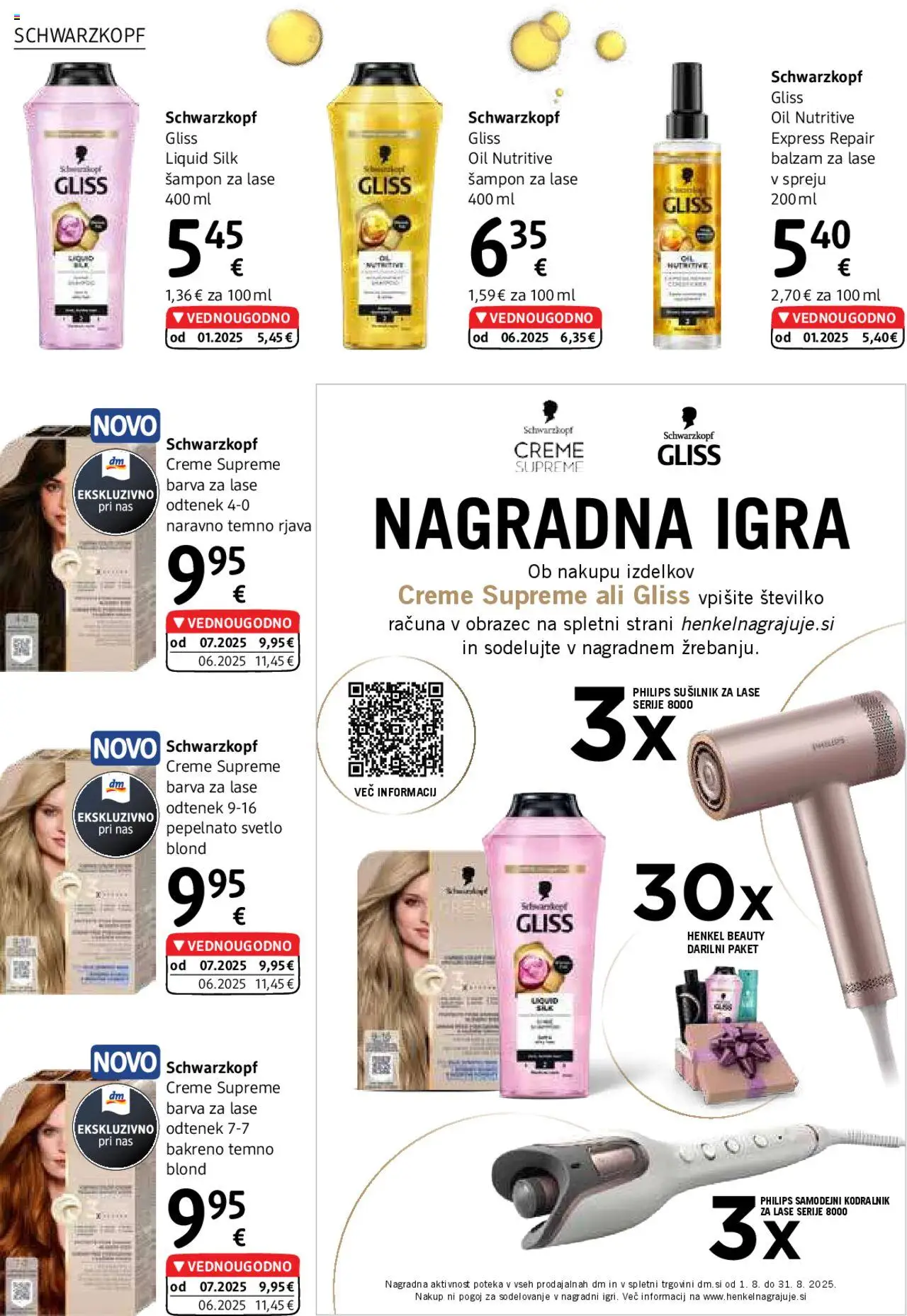 DM Drogerie Markt katalog │ velja od 01.08.2025 | Stran: 8 | Izdelki: Kodralnik, Sampon, Balzam za lase, Barva