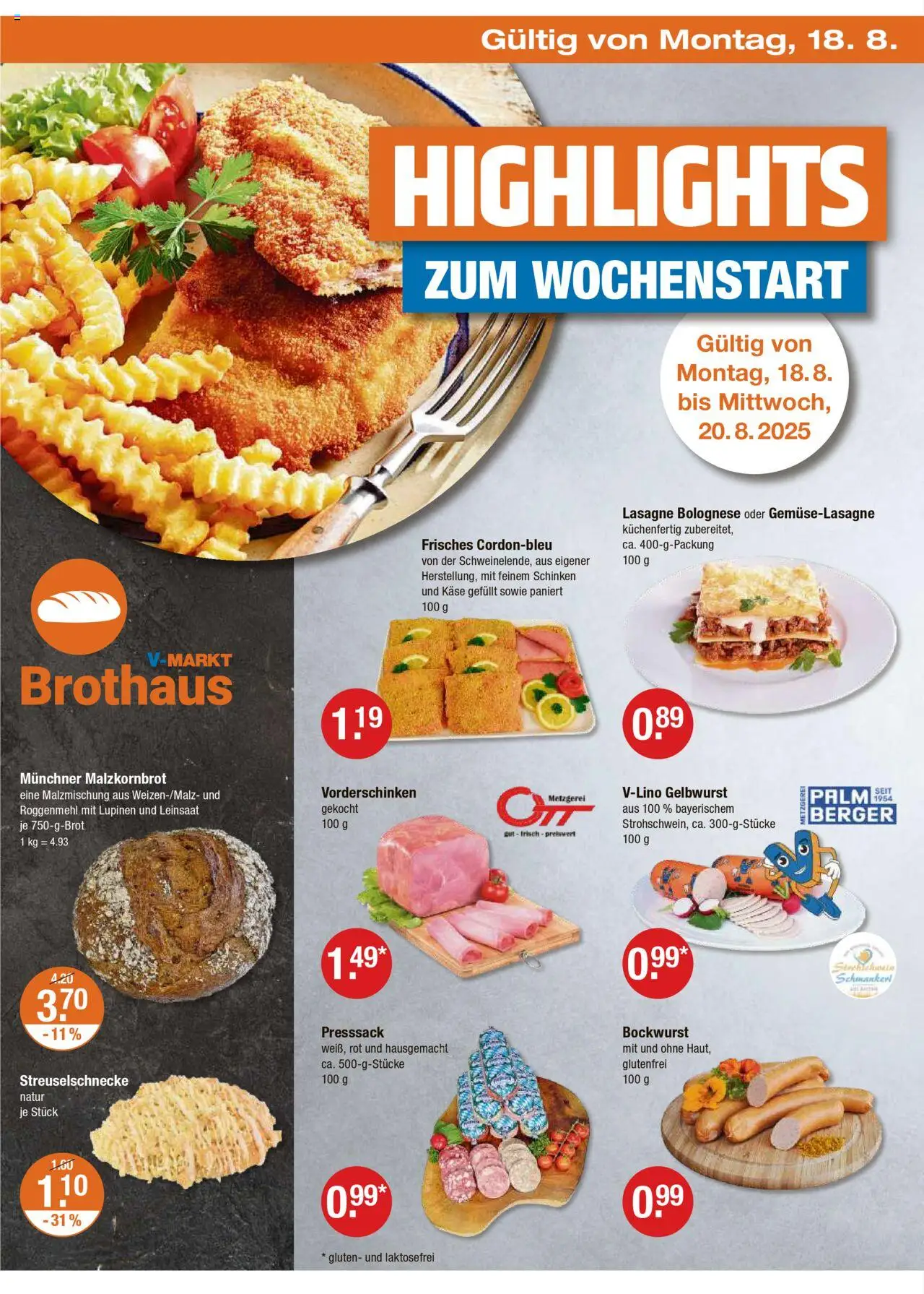 V-Markt - Hallertau/Oberpfalz - gültig ab dem 14.08.2025 | Seite: 22 | Produkte: Bockwurst, Käse, Schinken